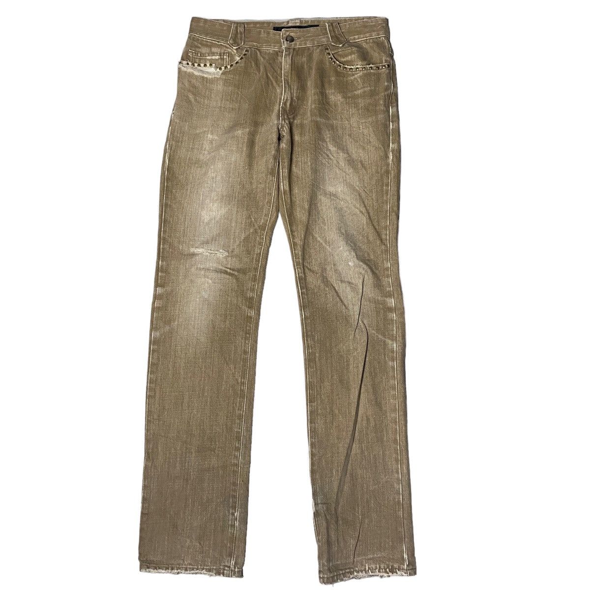 image of If Six Was Nine x Tornado Mart Japan Schlussel Flared Seawash Studded Distressed Jeans in Light Bro
