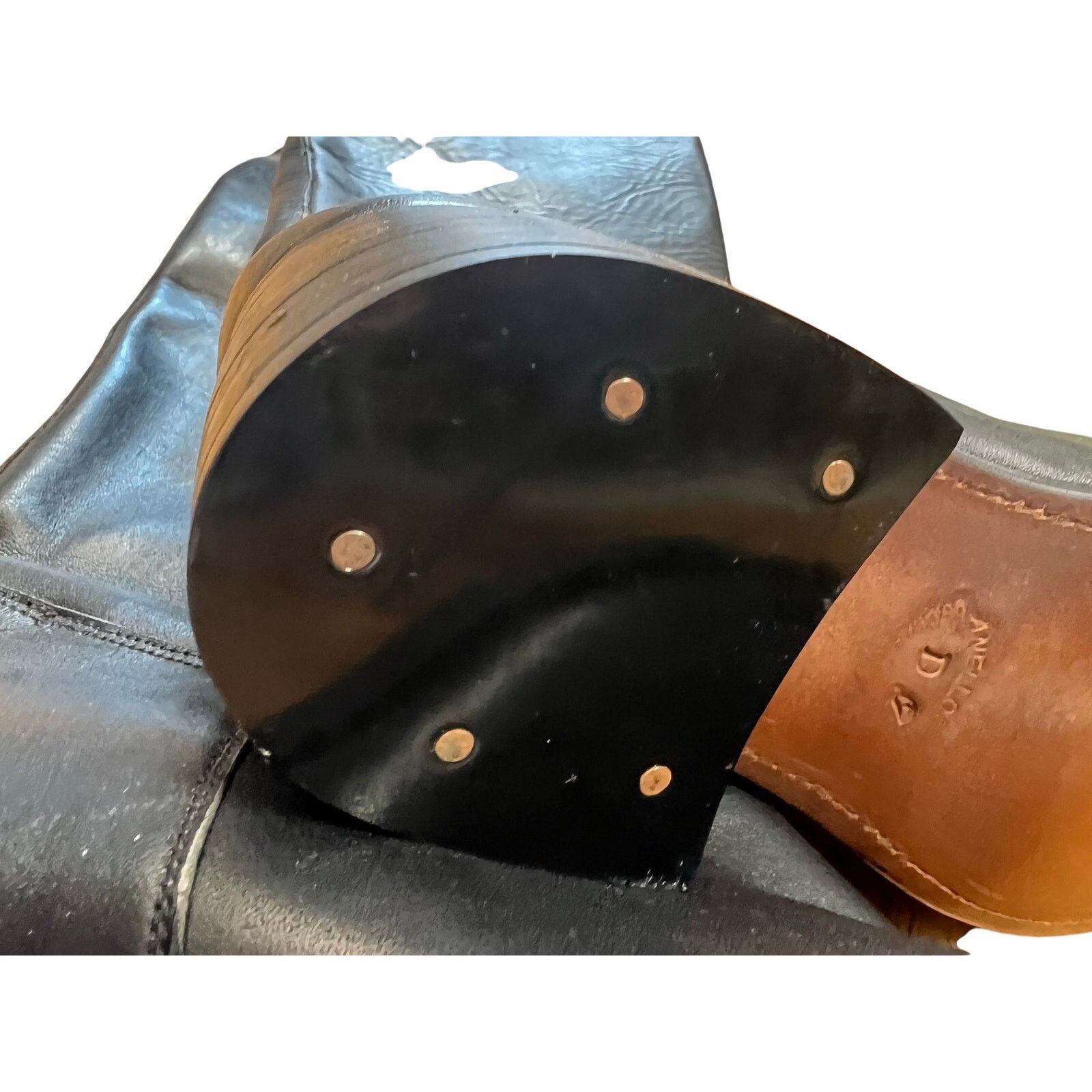 Handmade Vintage Rare Anello & Davide Tall Black Leather Boots Men 7D Size US 7 / EU 40 - 14 Thumbnail