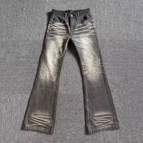 Japanese Brand Heavy wash vintage black and gray frayed micro flare jeans Size US 34 / EU 50 - 1 Thumbnail