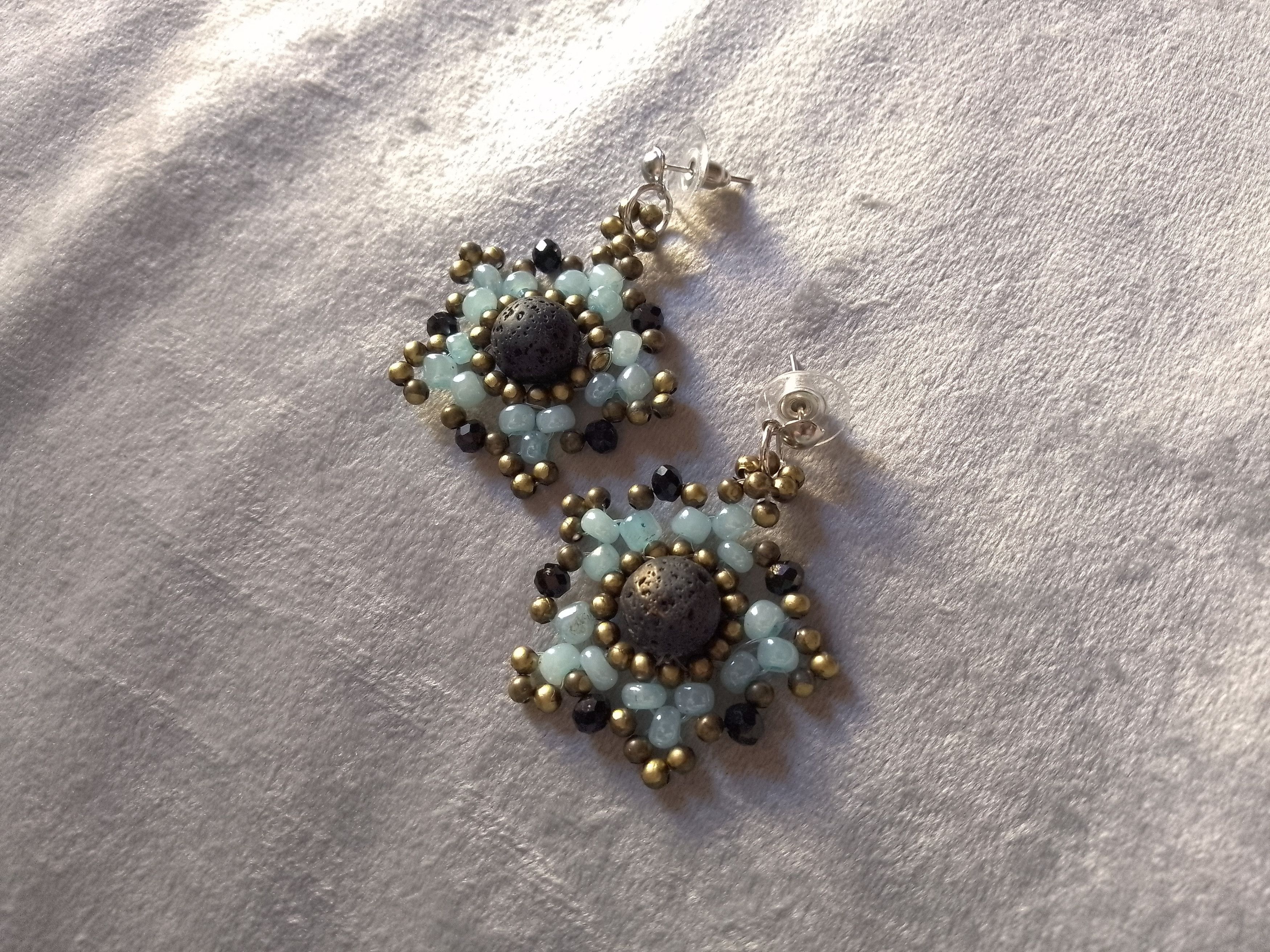 Handmade Necklace Long Black Blue Lava Stone Wavy Earrings Size ONE SIZE - 5 Thumbnail