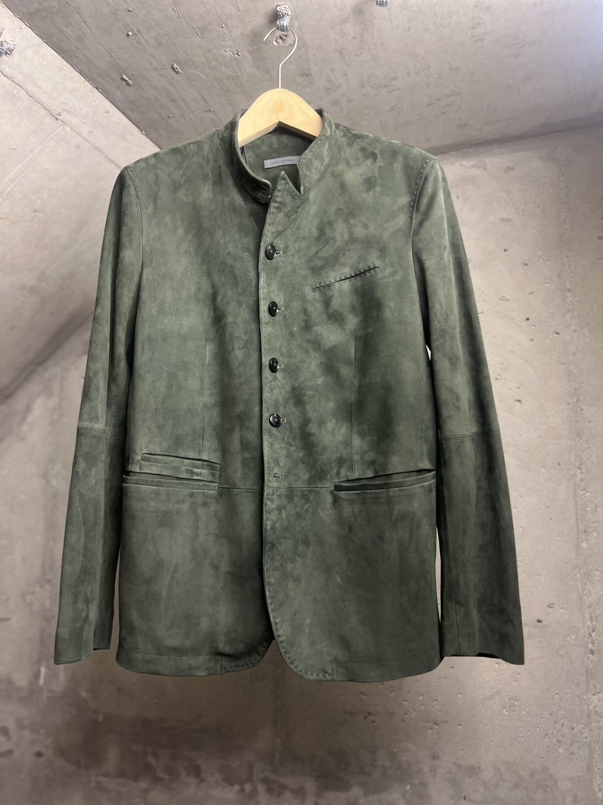Artisan double breasted peak lapel pick stitch jacket