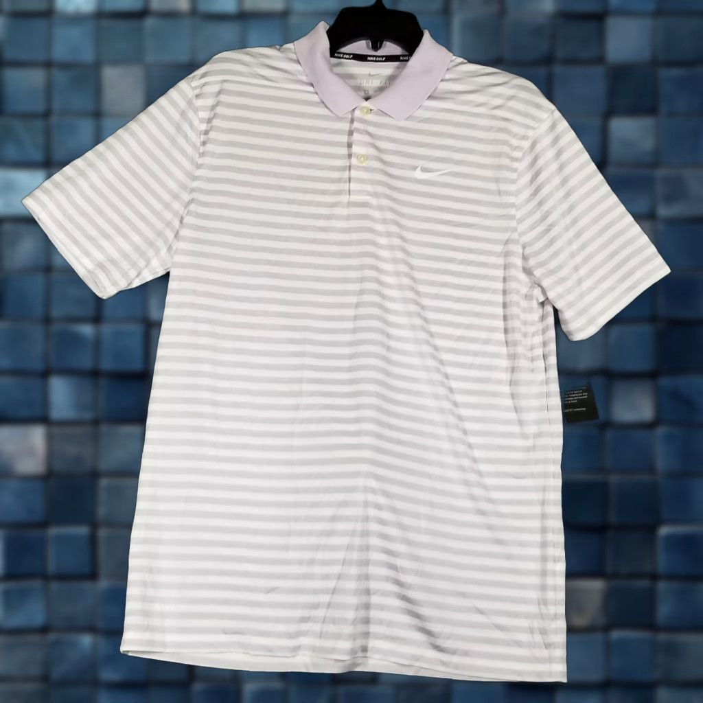 Nike Nike Dri-FIT Victory Collared Shirt Mens Medium Purple White Stripe Standard Fit Size US M / EU 48-50 / 2 - 1 Thumbnail