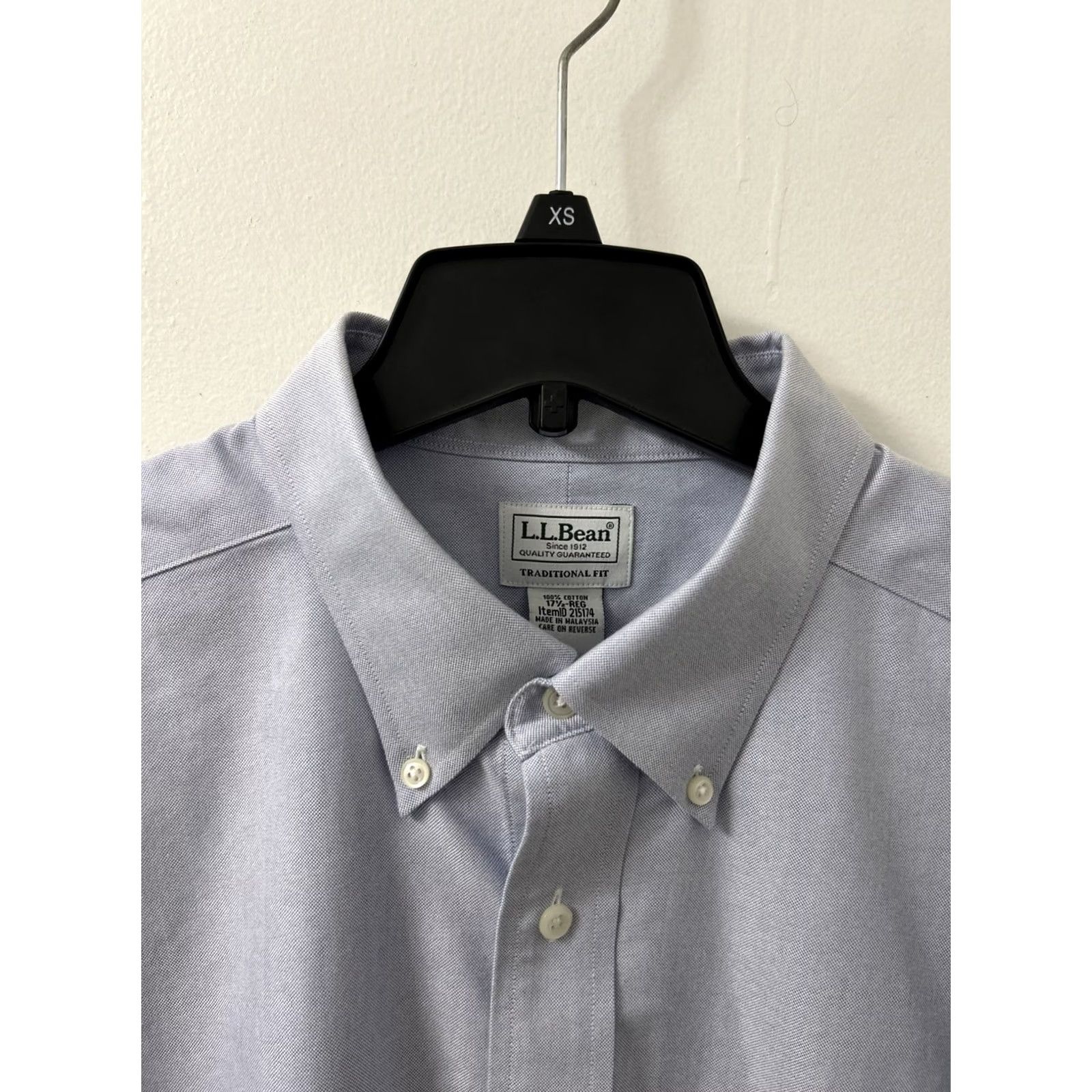 Vintage VINTAGELL Bean Shirt Mens 17.5 Blue Comfort Stretch Oxford Traditional Fit S/S 215174 Size US XXL / EU 58 / 5 - 5 Thumbnail