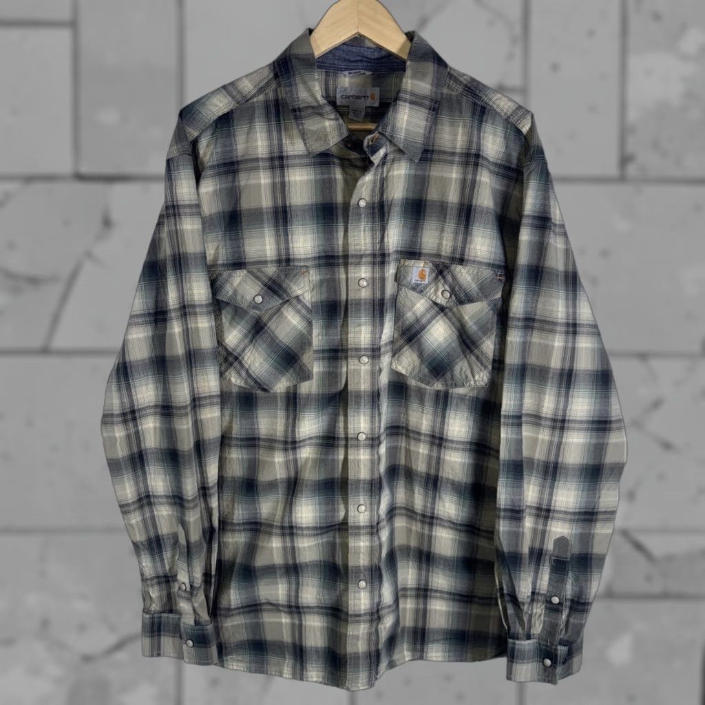 Carhartt Carhartt Shirt Mens XL Relaxed Fit Gray Plaid Snap Button Long Sleeve Button-Up Size US XL / EU 56 / 4 - 1 Thumbnail