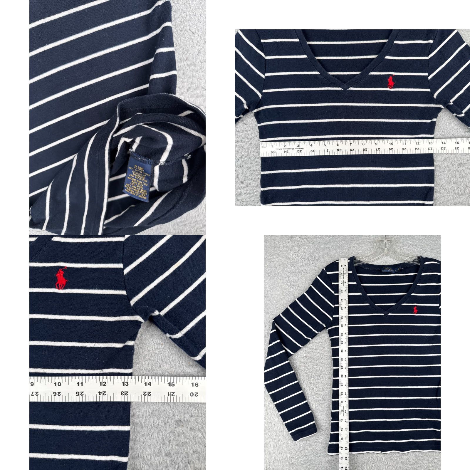 Polo Ralph Lauren Polo Ralph Lauren Shirt Juniors M Blue Stripe V-Neck Long Sleeve Cotton Size M / US 6-8 / IT 42-44 - 8 Thumbnail