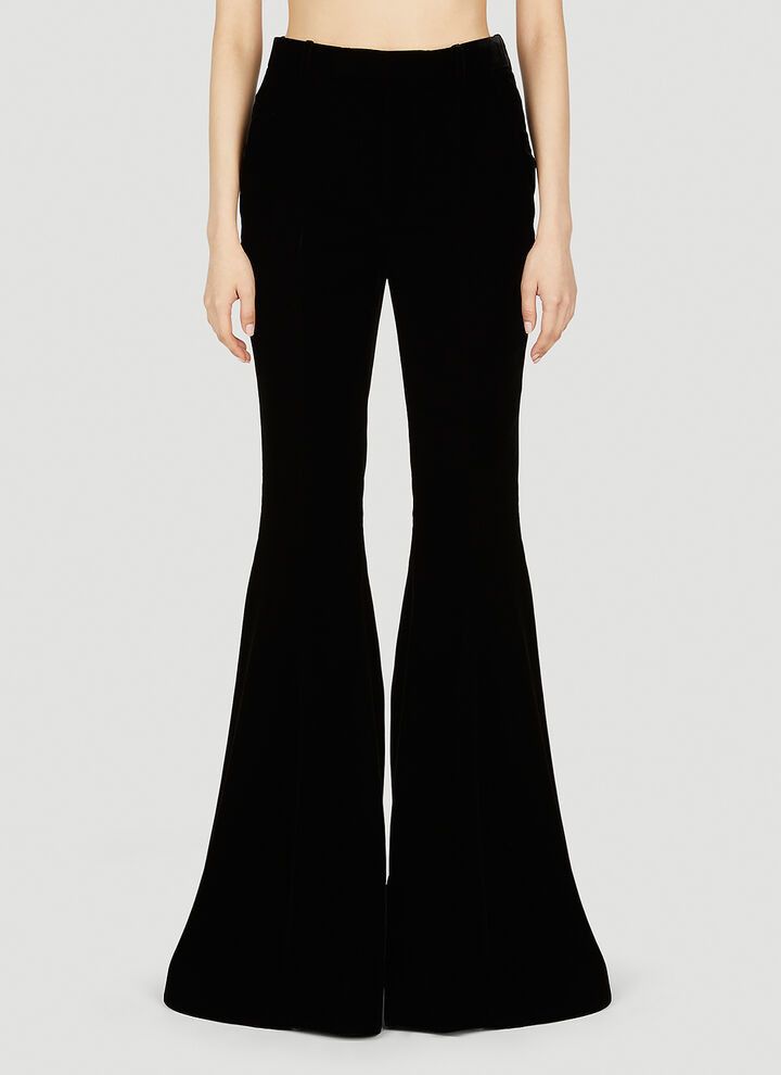 Saint Laurent Paris o1s1wg111024 Flared Pants In Cupro Velvet in Black Size 26" / US 2 / IT 38 - 1 Thumbnail