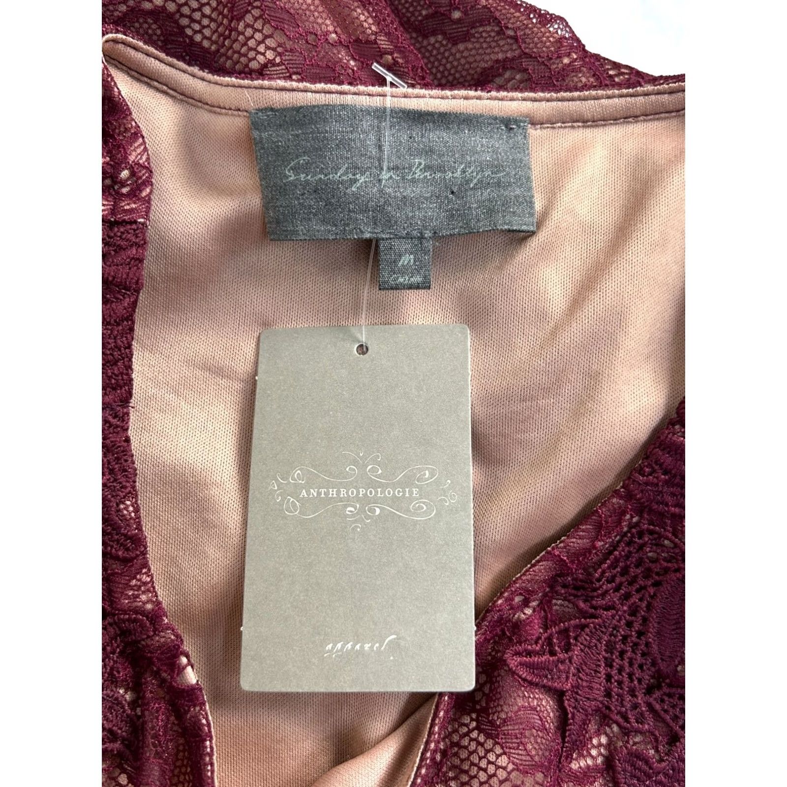 Anthropologie Sunday In Brooklyn Womens Lace Top Medium Burgundy 3/4 Sleeve New Size M / US 6-8 / IT 42-44 - 4 Thumbnail
