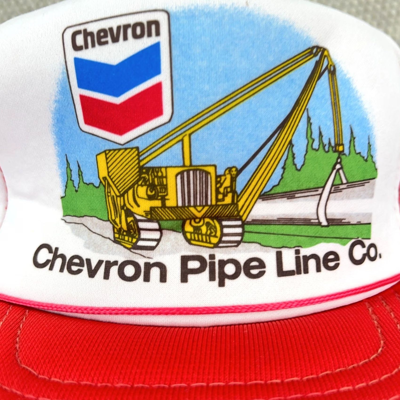 Vintage VINTAGE Chevron Pipe Line Trucker Hat Cap 90s Red Snapback Oil Gas Petroleum Rope Mens 80s Outdoor USA Size ONE SIZE - 2 Thumbnail