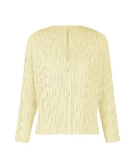 Issey Miyake Issey Miyake size:3 A beige ramie pleated V-neck cardigan Size M / US 6-8 / IT 42-44 - 1 Thumbnail