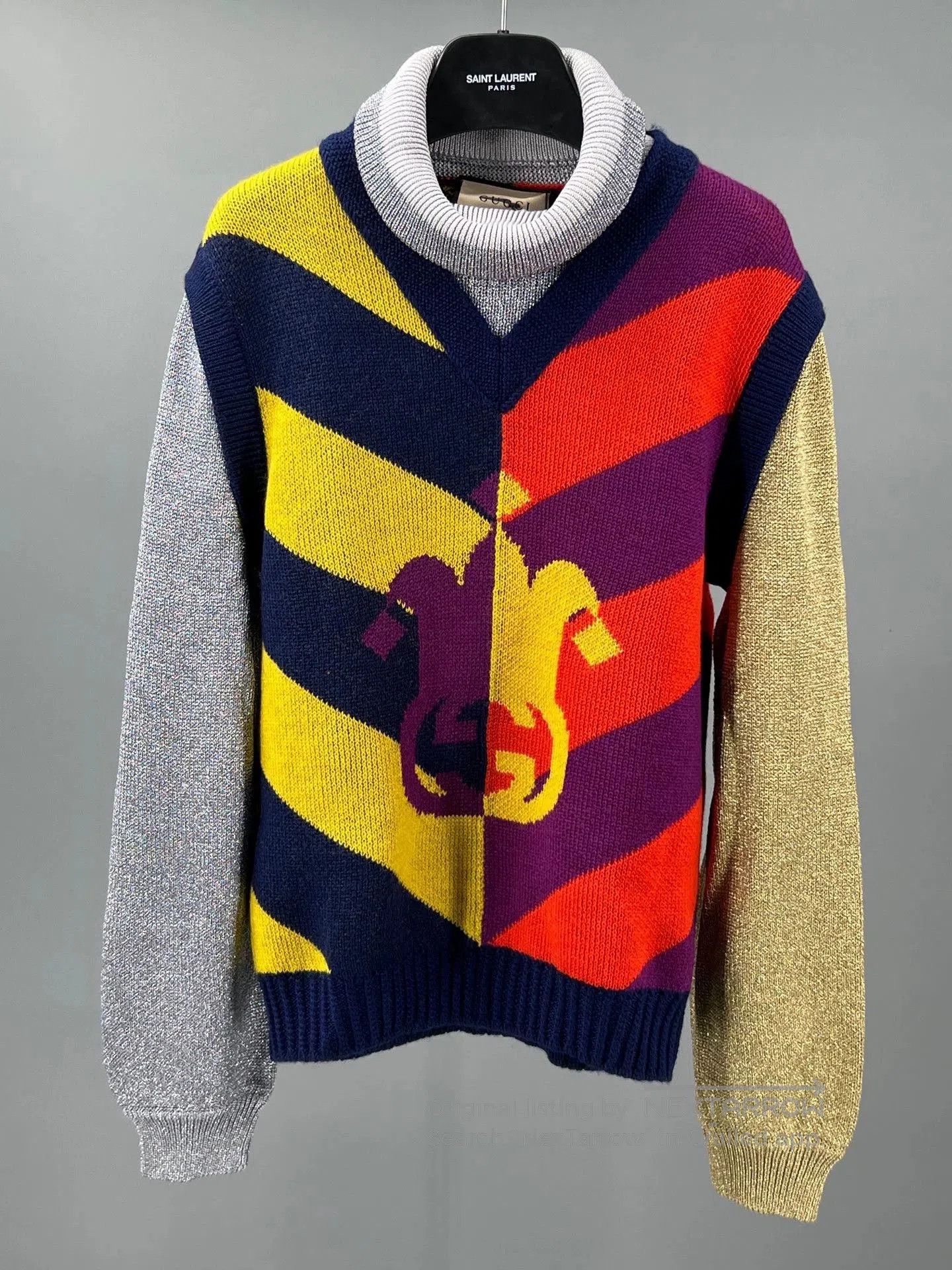 gucci men's color-block wool turtleneck sweater.