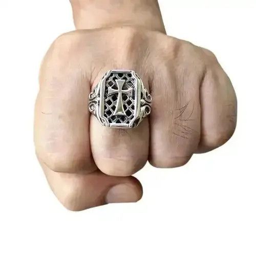 VIBE Vintage Punk Grid Cross Ring Size ONE SIZE - 1 Thumbnail