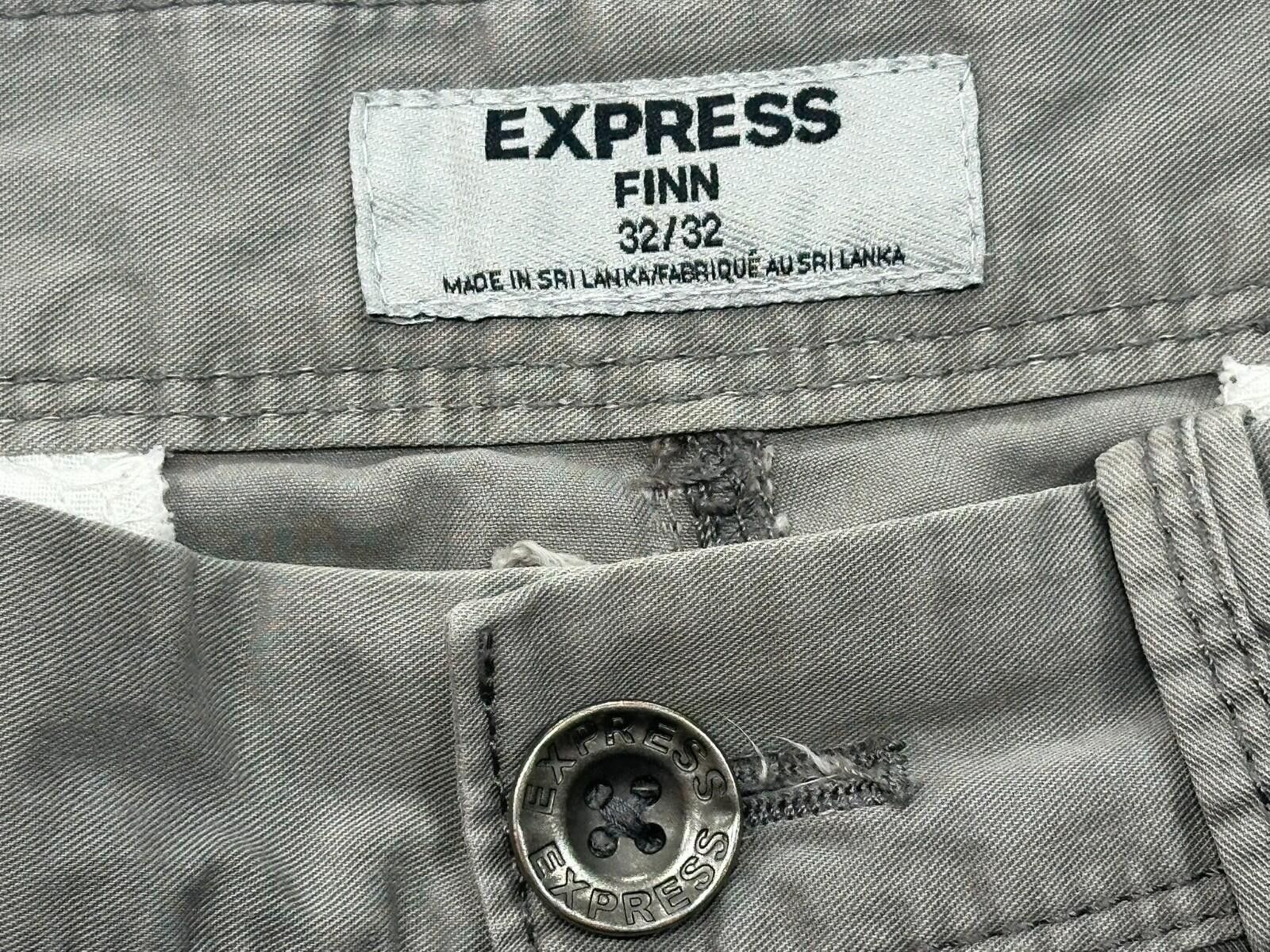 Express Express Finn 100% Cotton Flat Front Chinos Gray Mens 32/32 Size US 32 / EU 48 - 6 Thumbnail