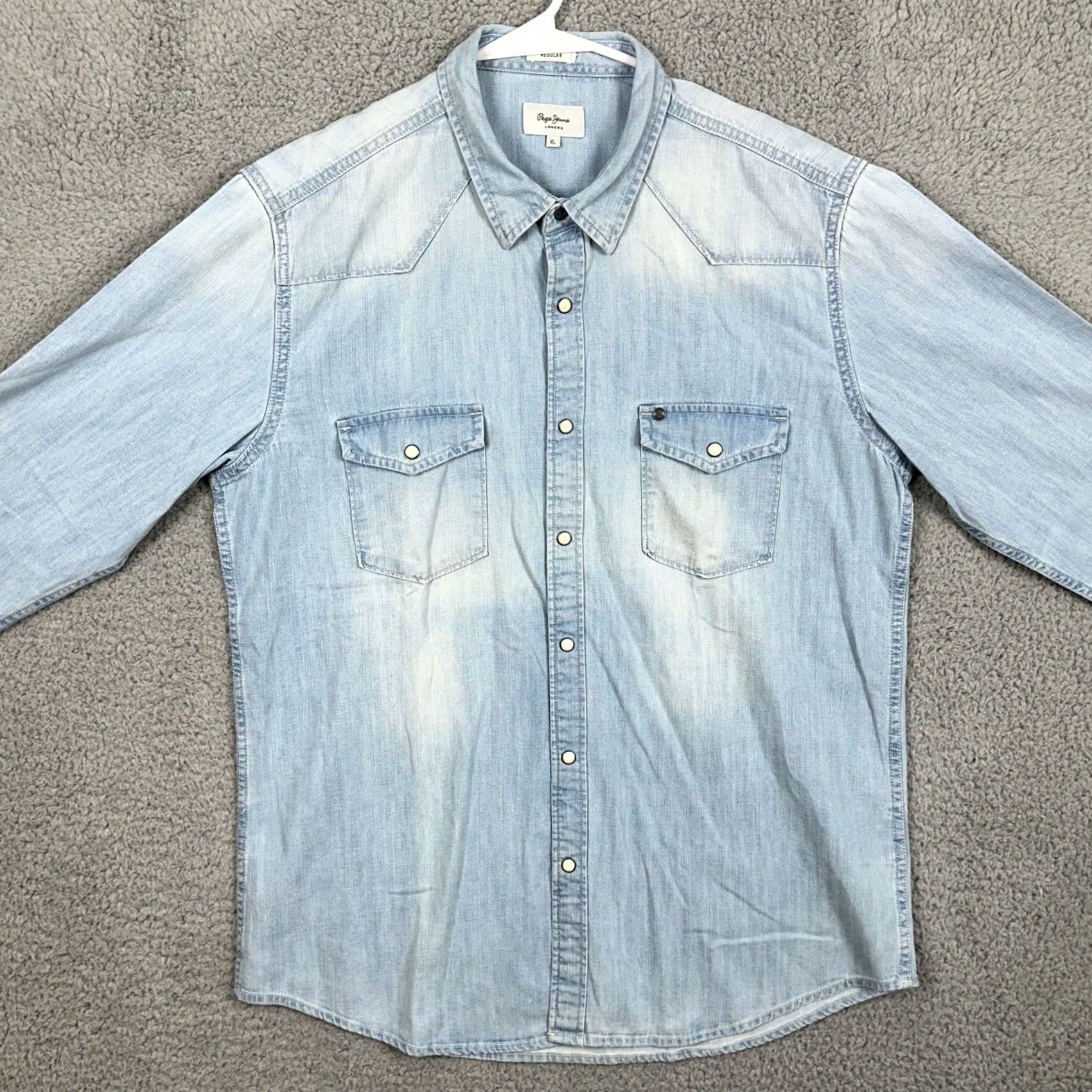 Pepe Jeans Pepe Jeans Shirt Denim Pearl Snap Button Up Mens XL Blue Flap Pocket Regular Fit Size US XL / EU 56 / 4 - 3 Thumbnail