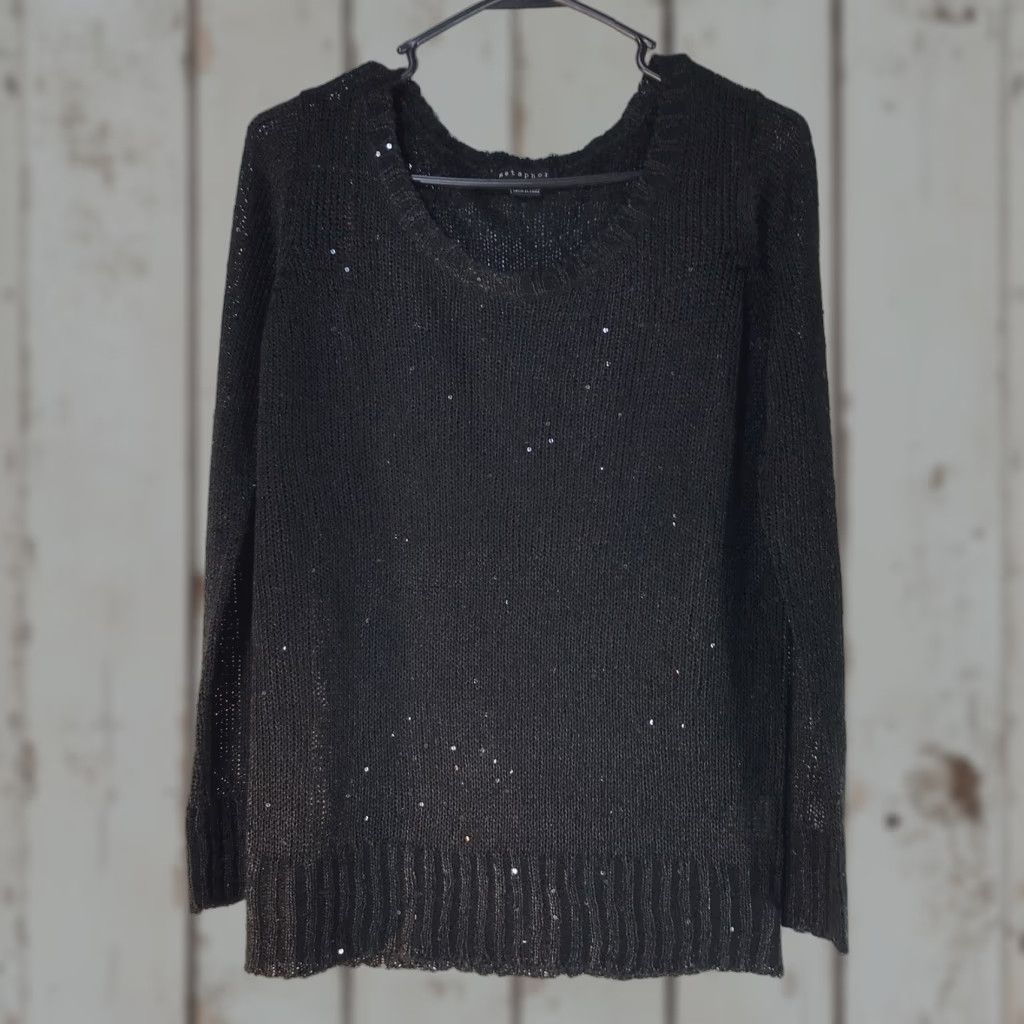 Vintage Metaphor Black Open Knit Sequin Sweater Womens Size M Long Sleeve Casual Party Size M / US 6-8 / IT 42-44 - 1 Thumbnail