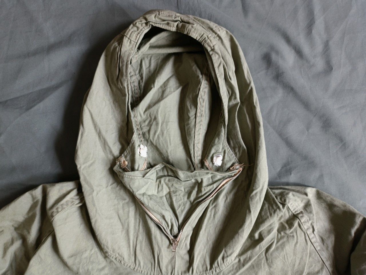 SMOCK Vintage 70s Unknown Solf Green Smock Hoodie Parka. Size US L / EU 52-54 / 3 - 4 Thumbnail