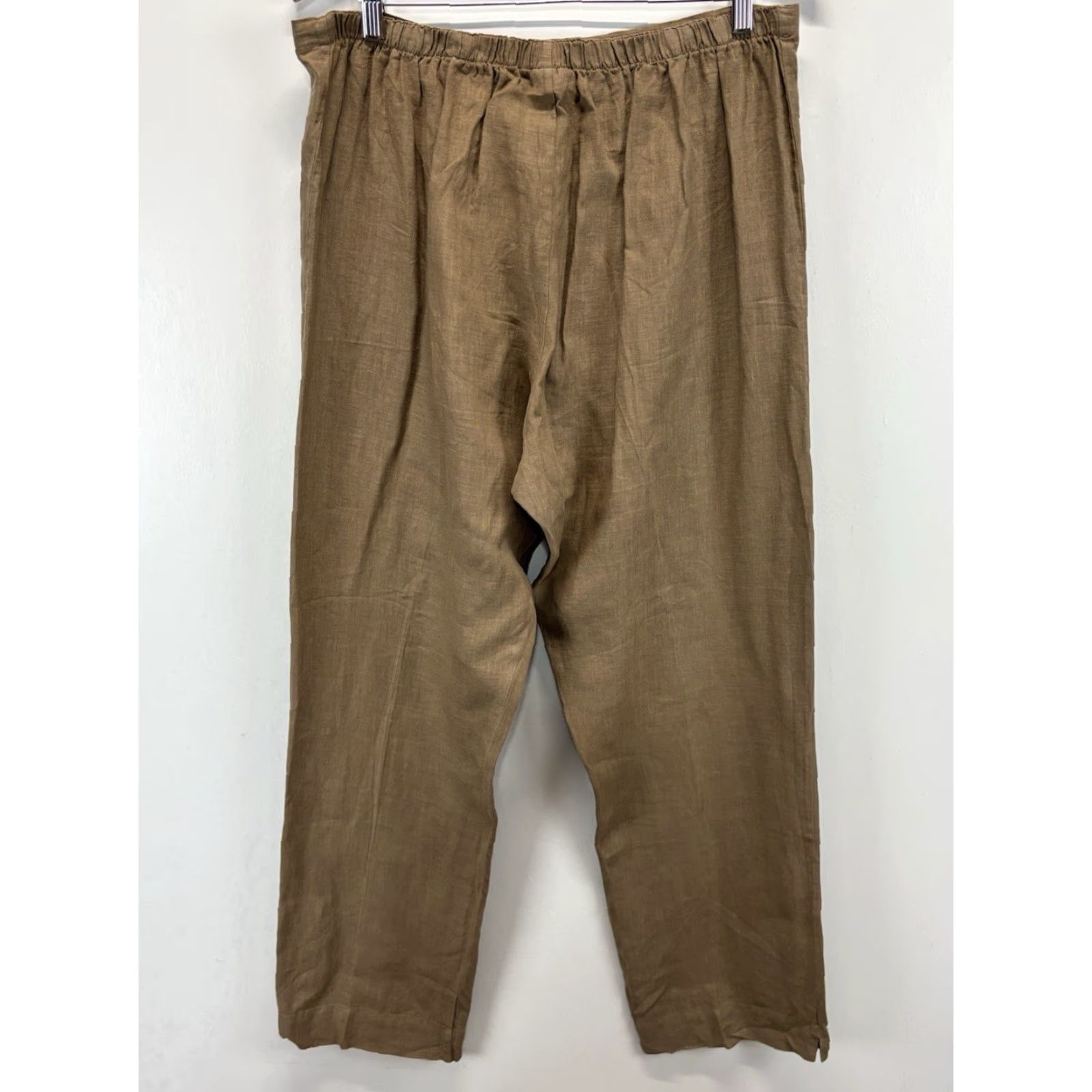 Vintage Bryn Walker Pants Womens XL Brown 100% Linen Tapered Ankle Elastic Waist USA Casual Size 40" / US 18 - 3 Thumbnail