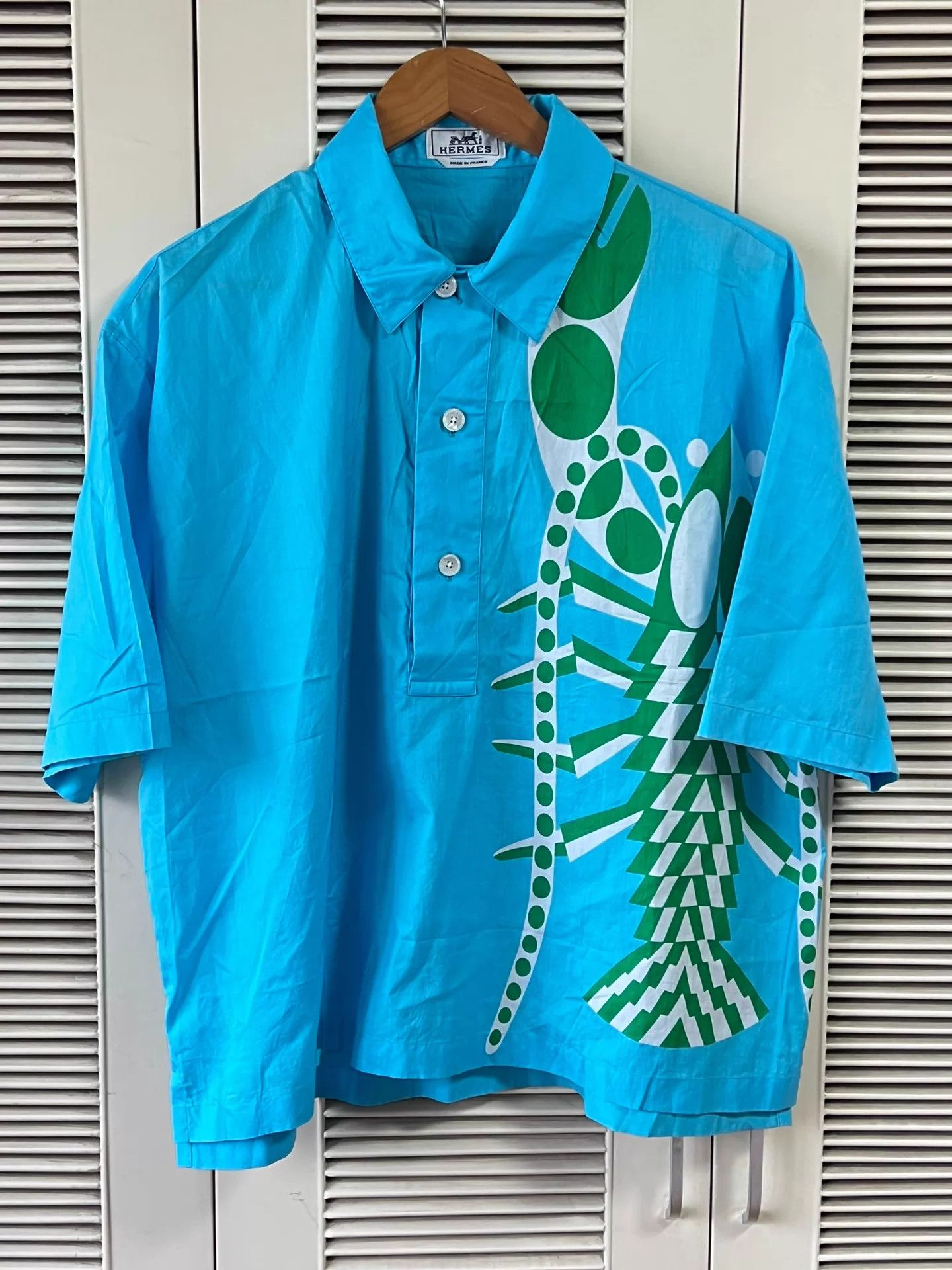 Hermes Hermes SS shirt oversized 40 blue green geometric Size US M / EU 48-50 / 2 - 1 Thumbnail
