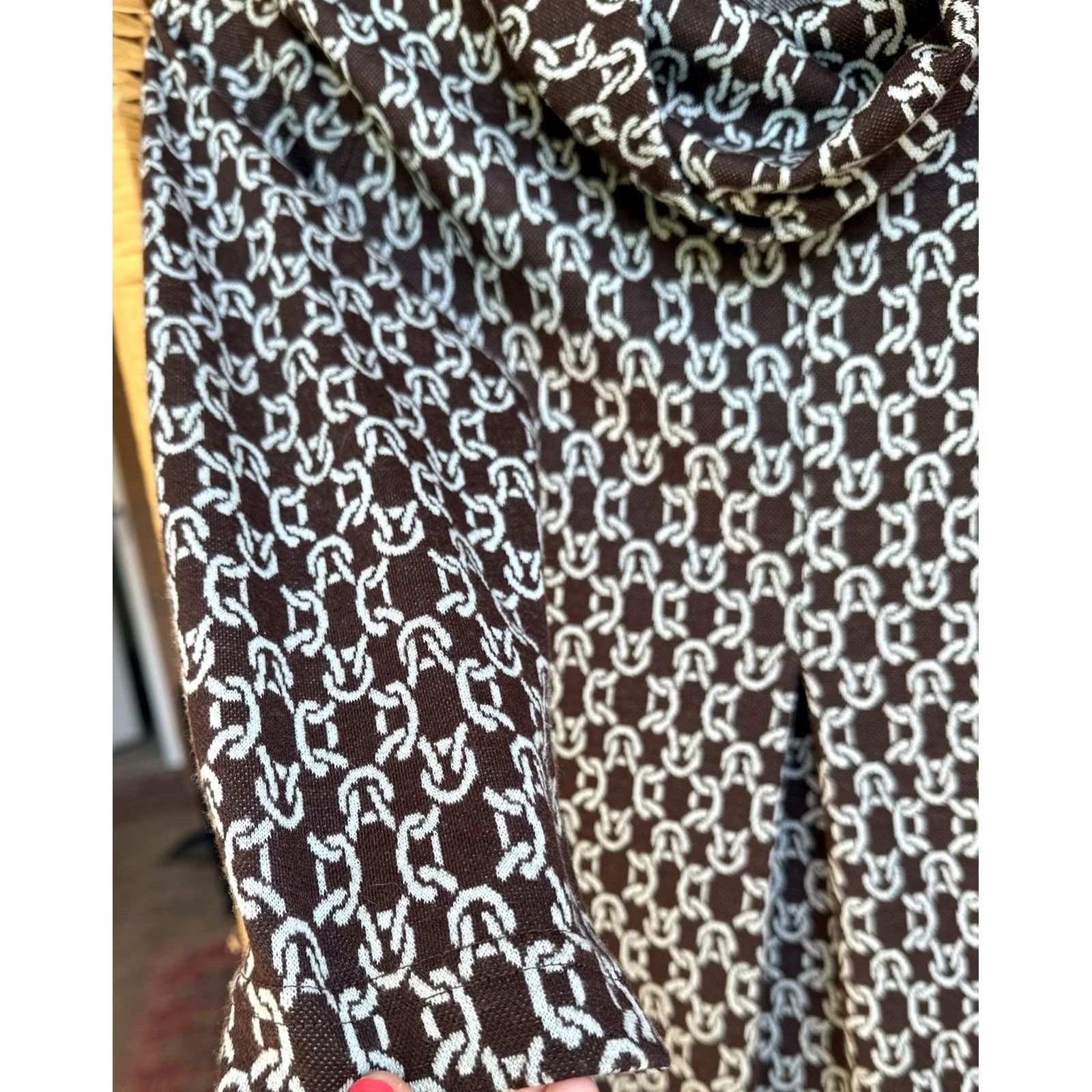 Vintage VINTAGE Tyler Boe Geometric Print Knit Cowl Neck Shift Dress S Brown Blue Size S / US 4 / IT 40 - 3 Thumbnail