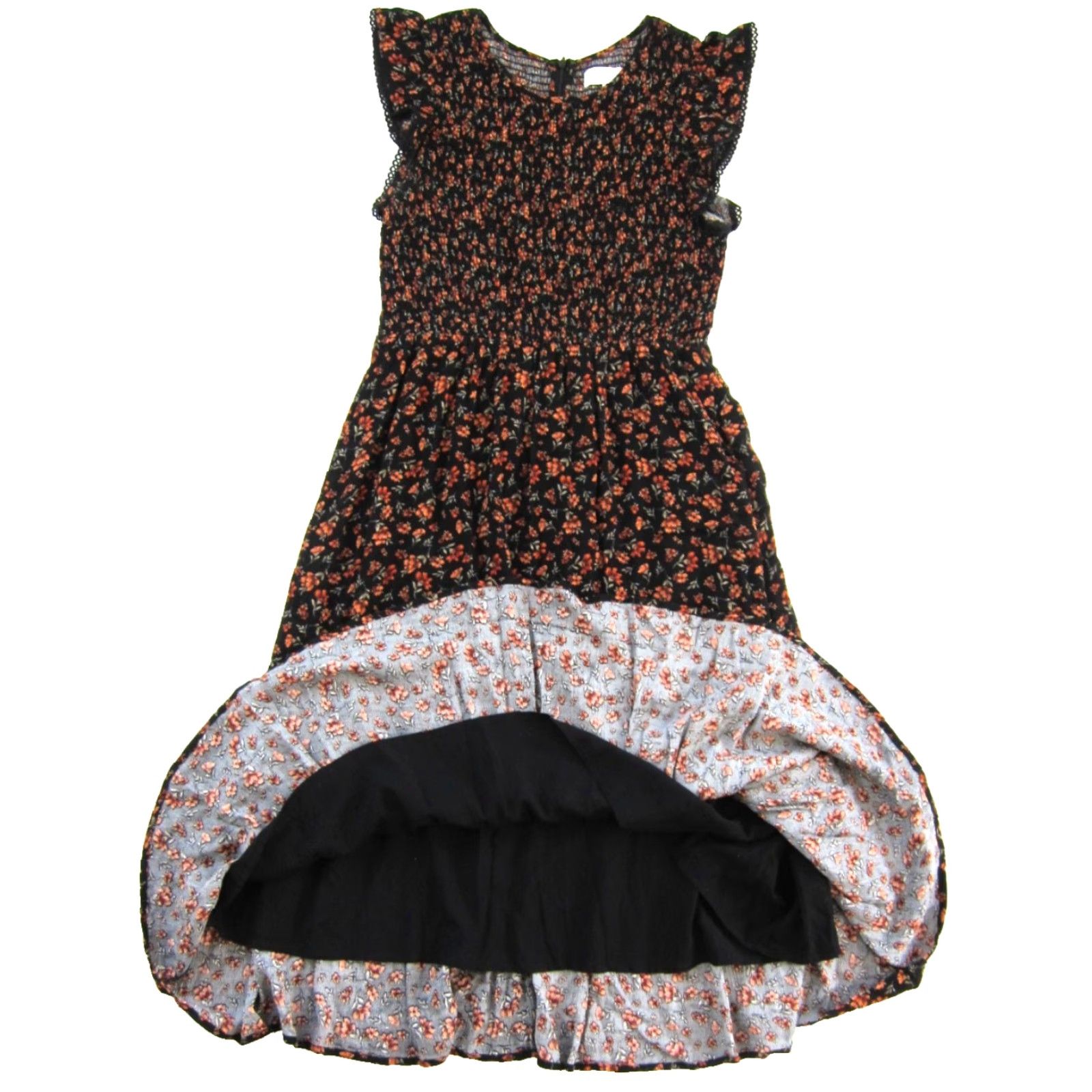 Vintage Lost + Wander Floral Cap Sleeve Rayon Midi Dress Medium Orange Black Green Prairie Dress Women Size M / US 6-8 / IT 42-44 - 5 Thumbnail