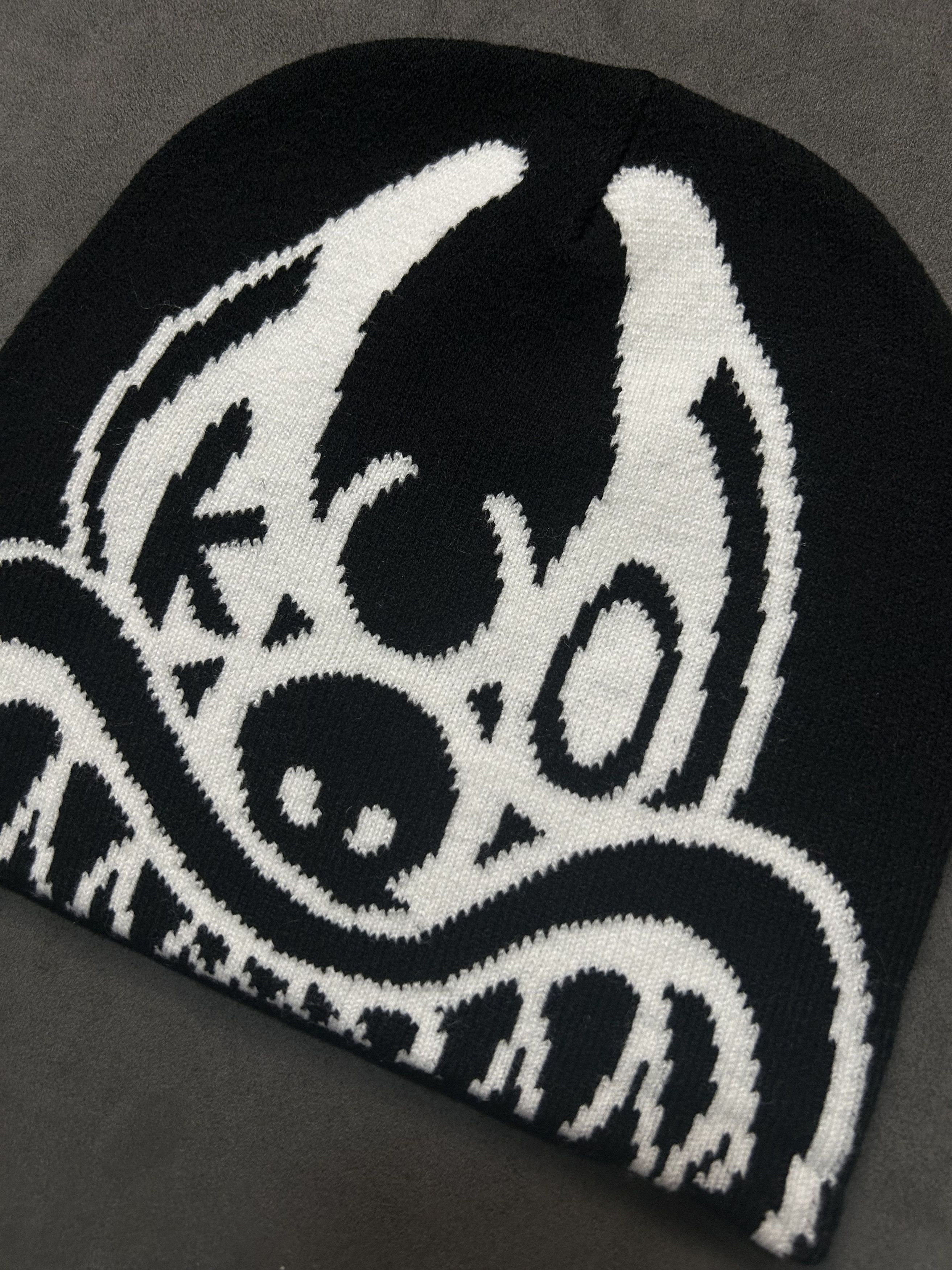 Japanese Brand Devil Joker Graphic No Cuff Knit Cap Beanie Black Hat OS Size ONE SIZE - 3 Thumbnail