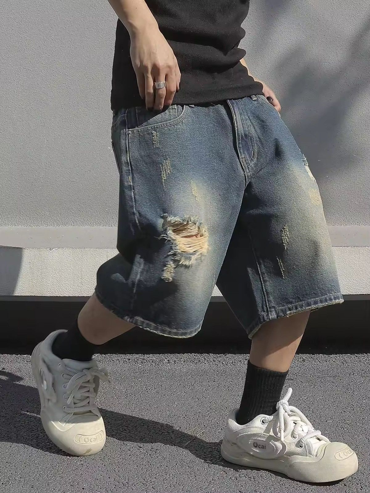 Jean × Vintage Baggy Stretchy Denim Shorts Jeans Size US 34 / EU 50 - 1 Thumbnail