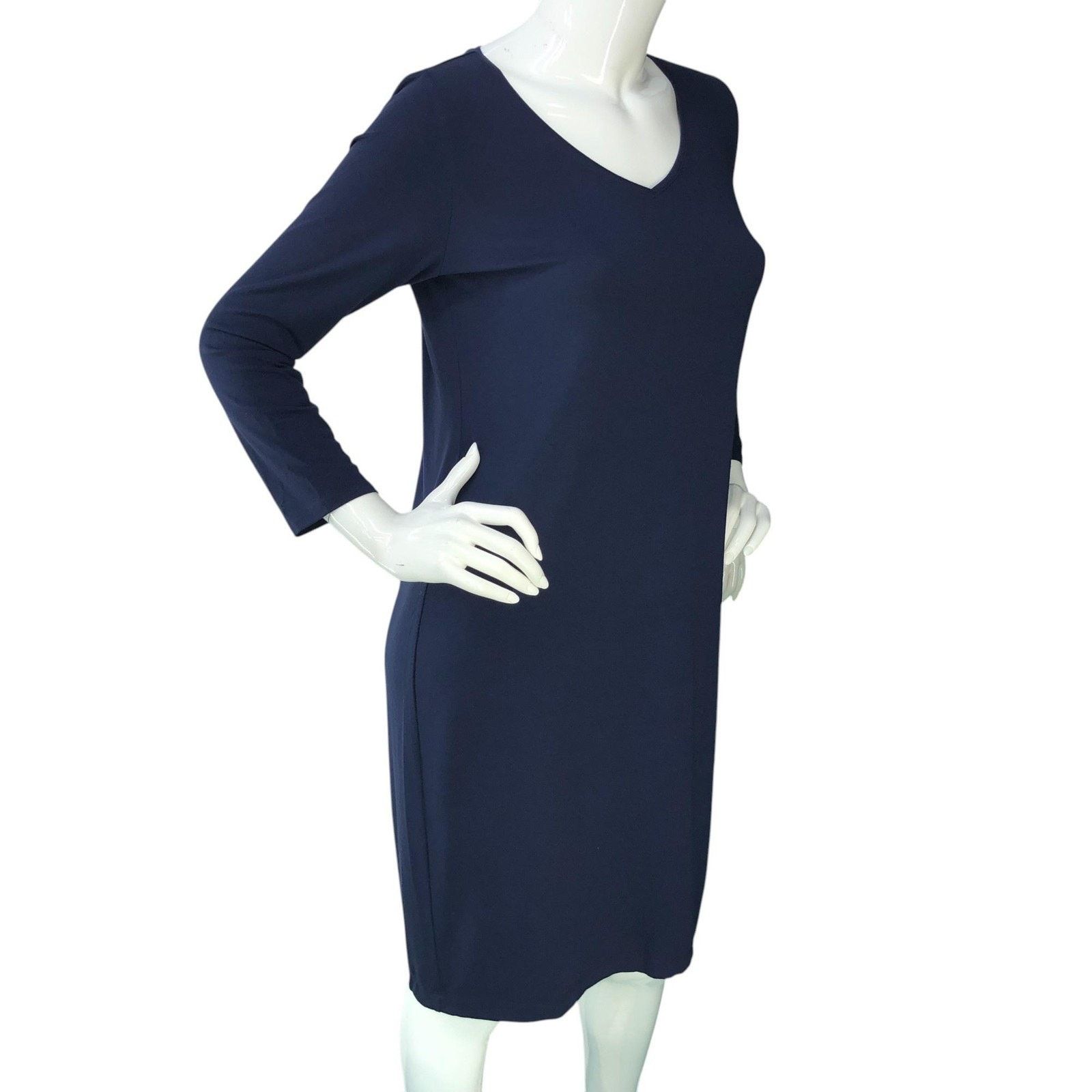 Eileen Fisher Eileen Fisher Dress S Navy Blue Long Sleeve V Neck Stretch Size S / US 4 / IT 40 - 10 Thumbnail