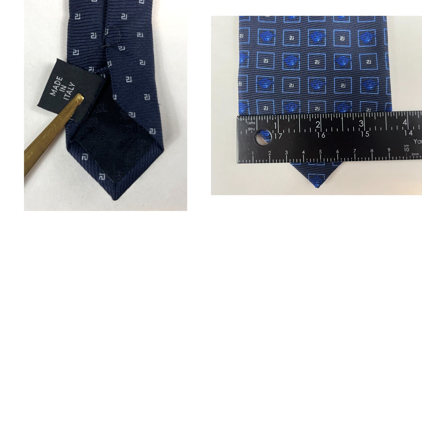 Versace VINTAGE Versace Men's Silk Tie Geometric Navy 58.75" Length 3.5" Width Made in Italy Mens Size ONE SIZE - 9 Thumbnail