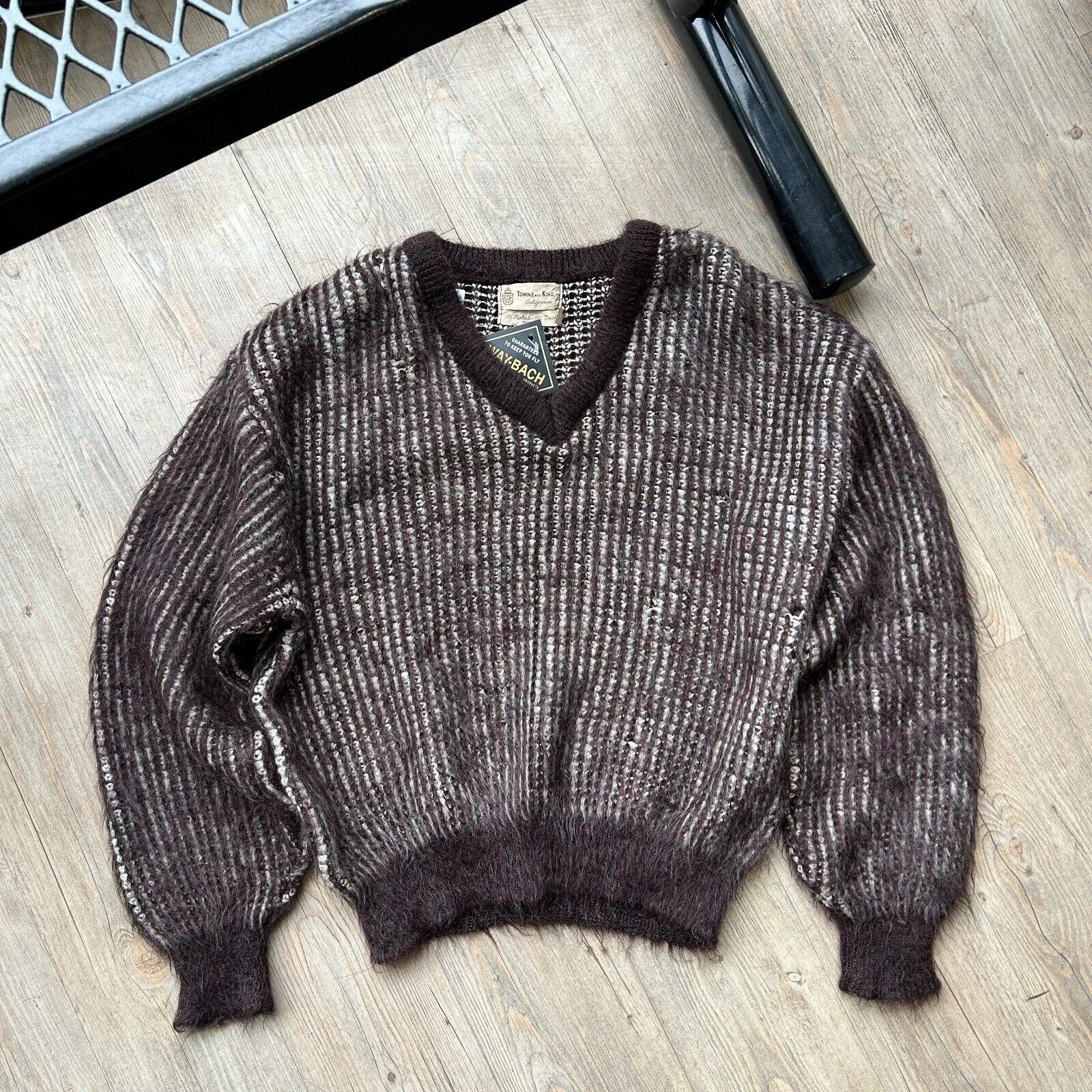 image of Vintage 60S | Towne & King Mohair Wool Argyle Knit Sweater in Brown, Men's (Size XL)