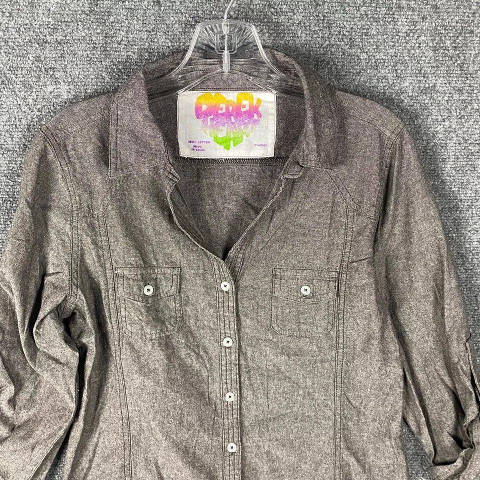 Other Derek Heart Button Up Top Juniors XL Gray 100% Cotton | Grailed