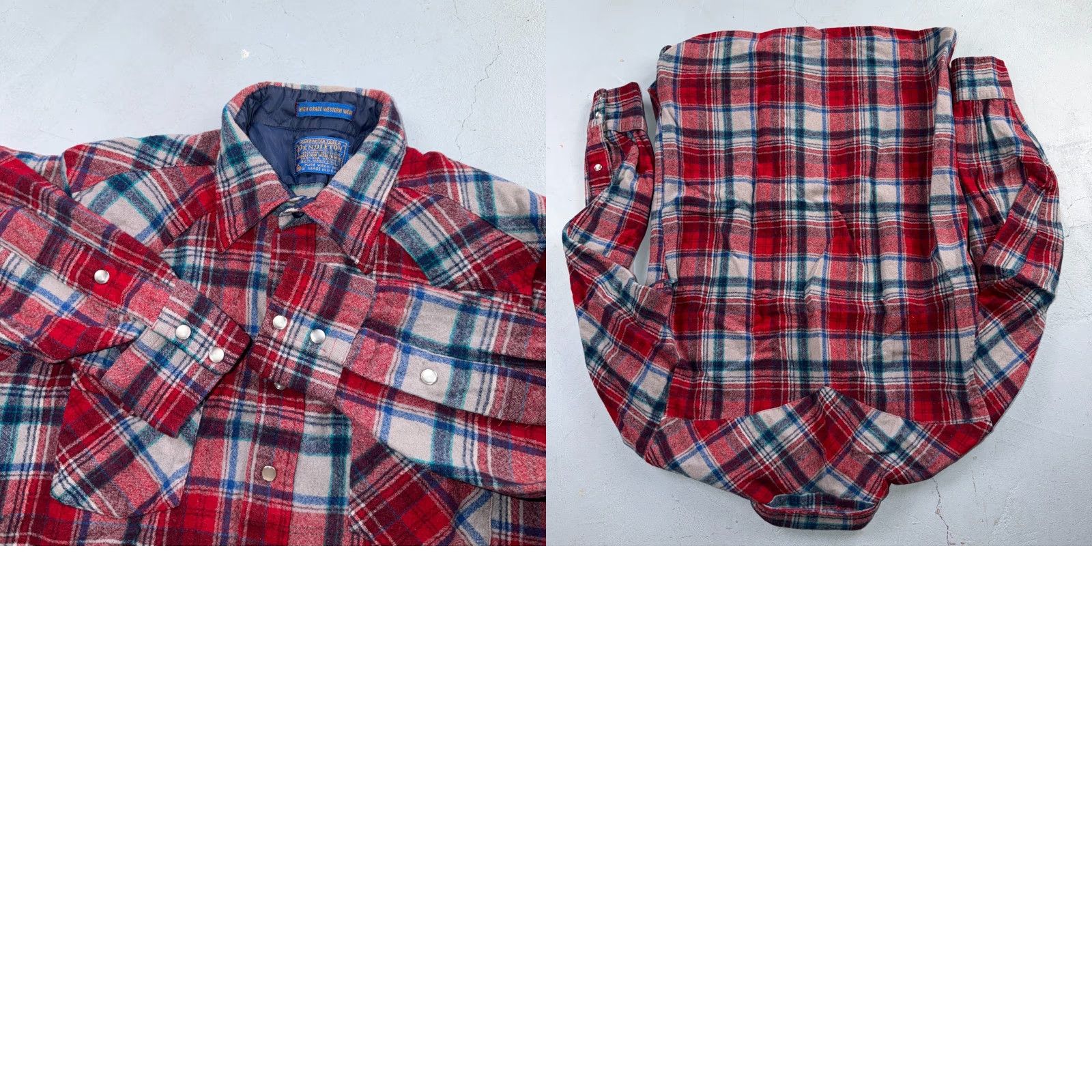 Pendleton VINTAGE Pendleton Shirt Western Plaid 100% Virgin Wool Red Pearl Snap Button-Up Long Sleeve Collared - Mens - Size L - Men Size US L / EU 52-54 / 3 - 8 Thumbnail
