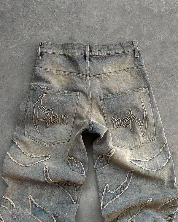 Japanese Brand Kitagawa x Kin #30 Street Raw Edge Embroidery Baggy Jeans Size US 34 / EU 50 - 7 Thumbnail