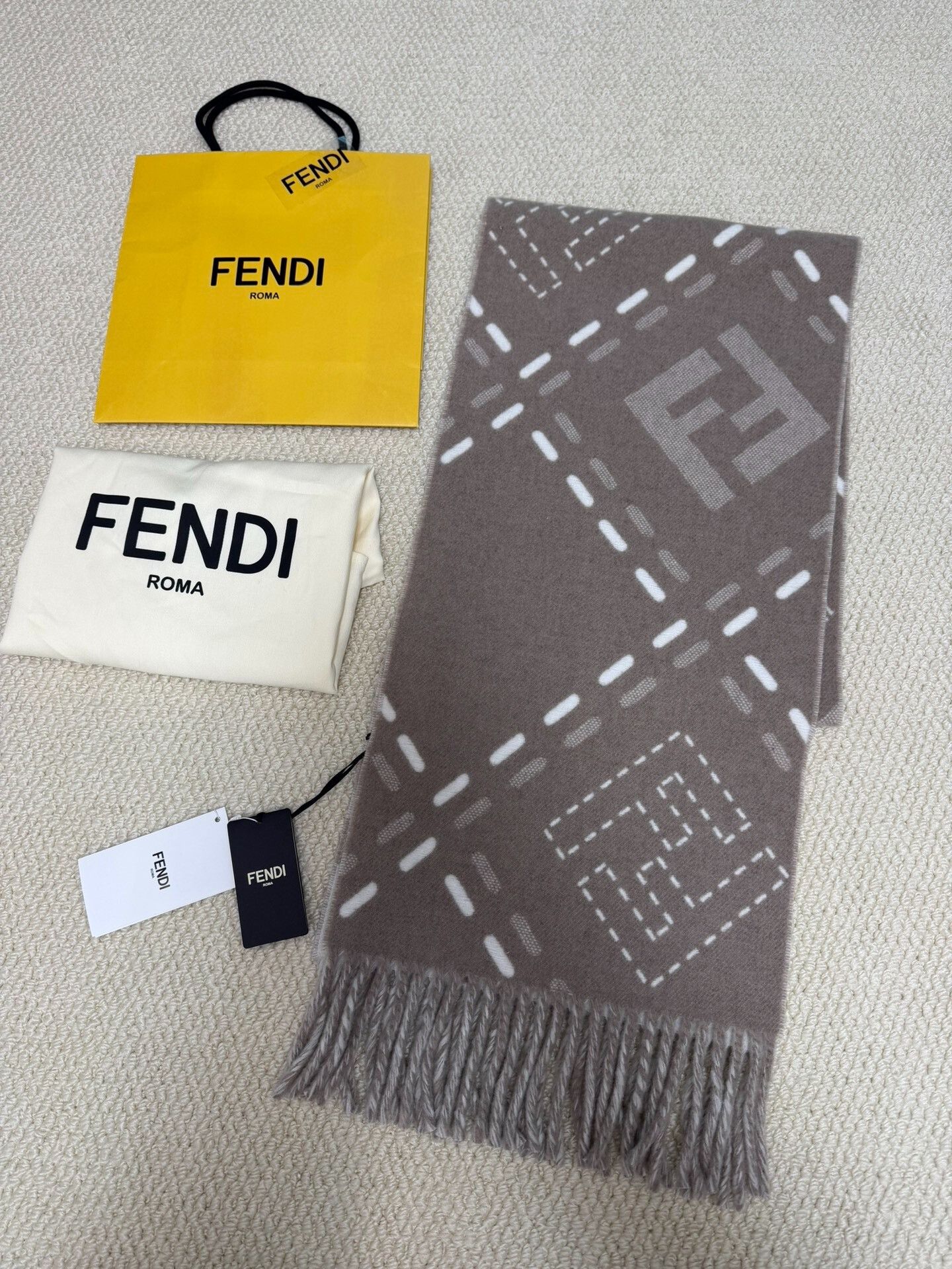 Fendi Fendi Selleria Macro Check Wool Fringe Scarf Size ONE SIZE - 1 Thumbnail