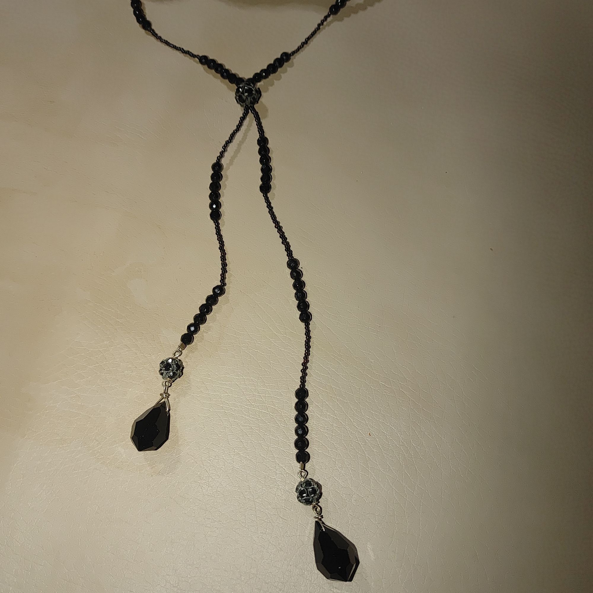 Other 925 Tassels Black Faceted Beaded Necklace Mourning Vintage V Size ONE SIZE - 10 Thumbnail