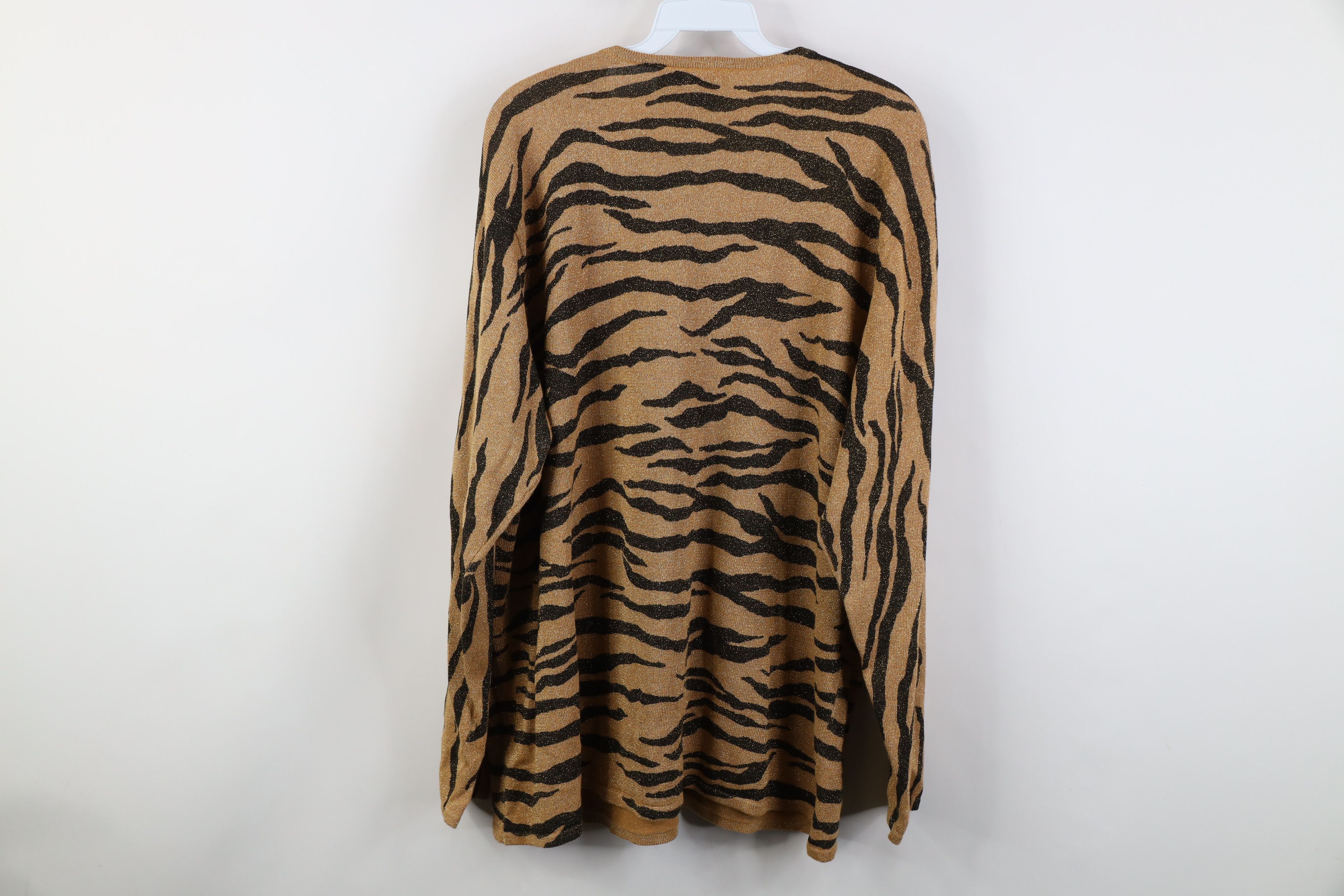 Vintage Vintage 90s Streetwear Tiger Stripe Knit Cardigan Sweater Size XXL / US 16-18 / IT 52-54 - 8 Thumbnail