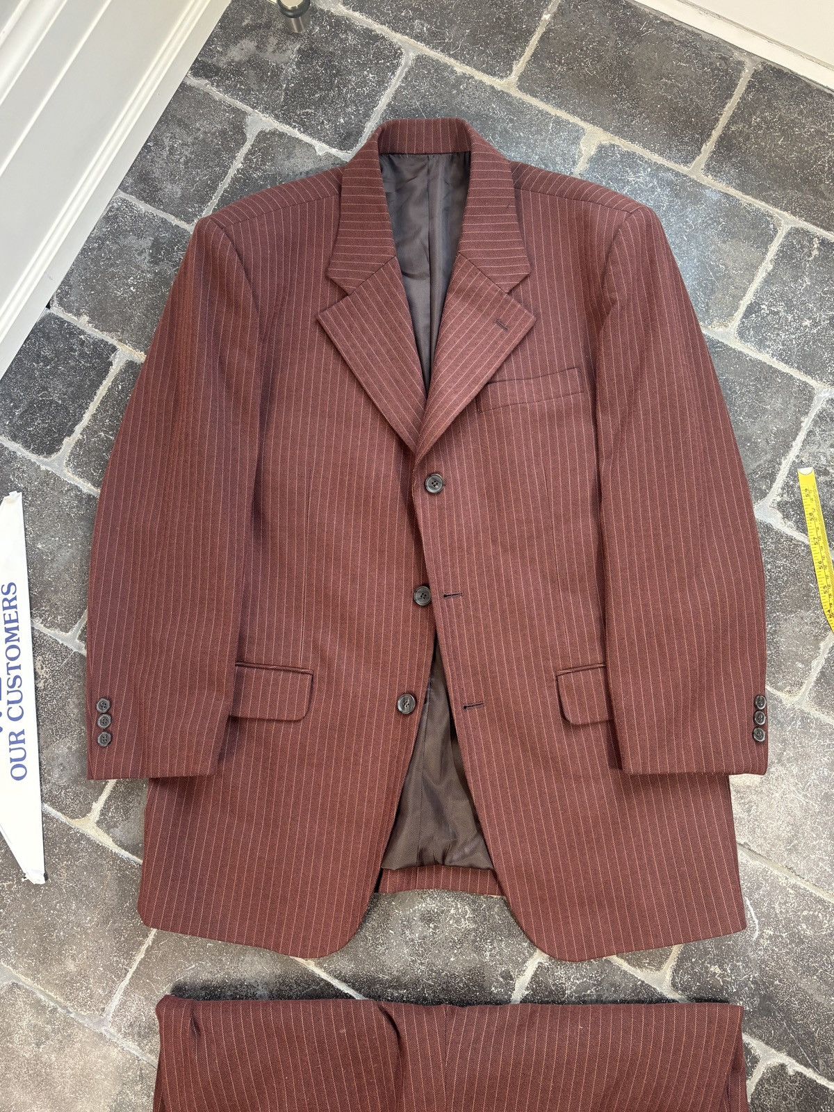 Vintage Bespoke Vintage Suit Two Piece 2pc Stripe Mobster Zoot Suit Size 44S - 5 Thumbnail
