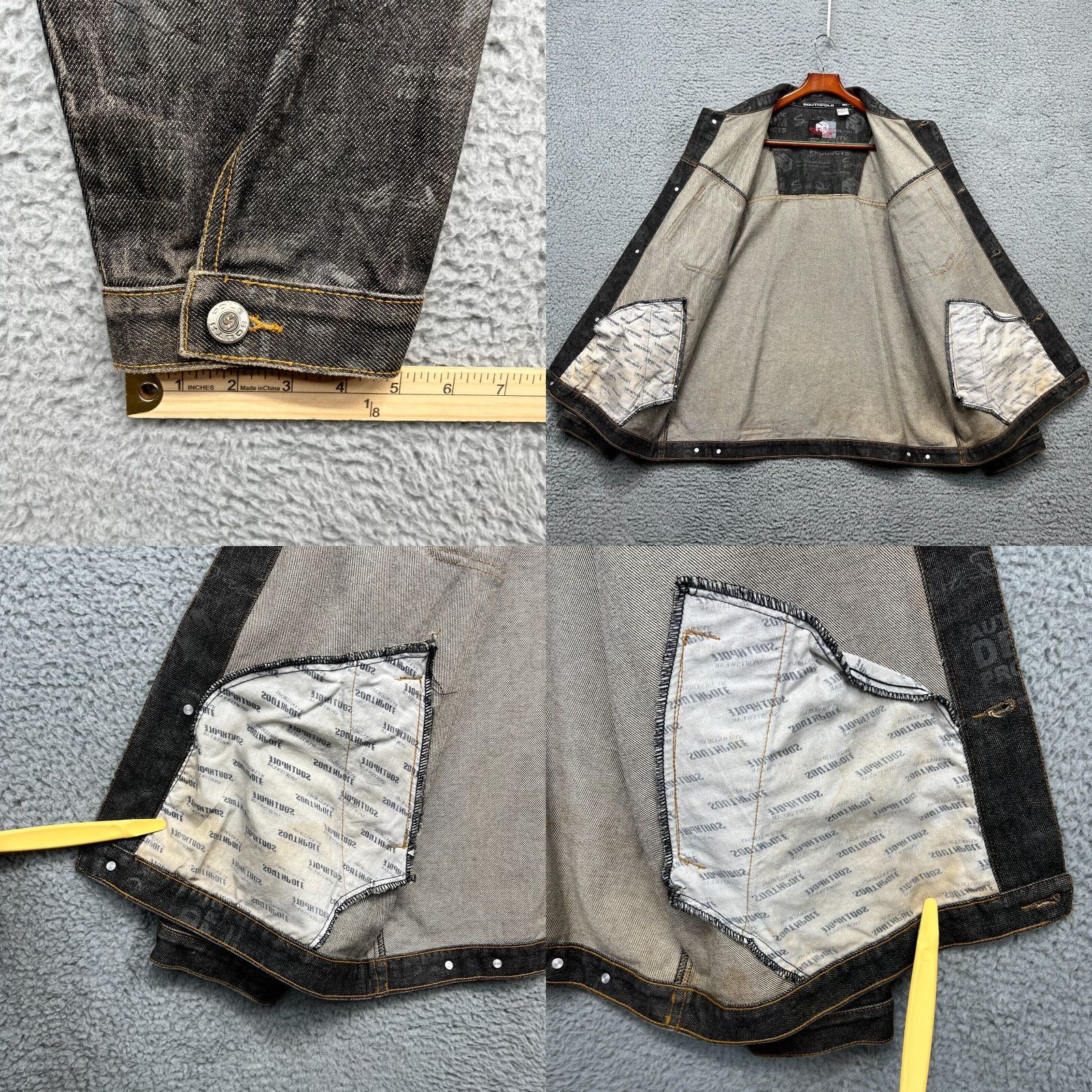 Southpole VINTAGE SouthPole Waxed Denim Jacket Mens XL Black AOP Graffiti Streetwear Logo Jacket Size US XL / EU 56 / 4 - 10 Thumbnail