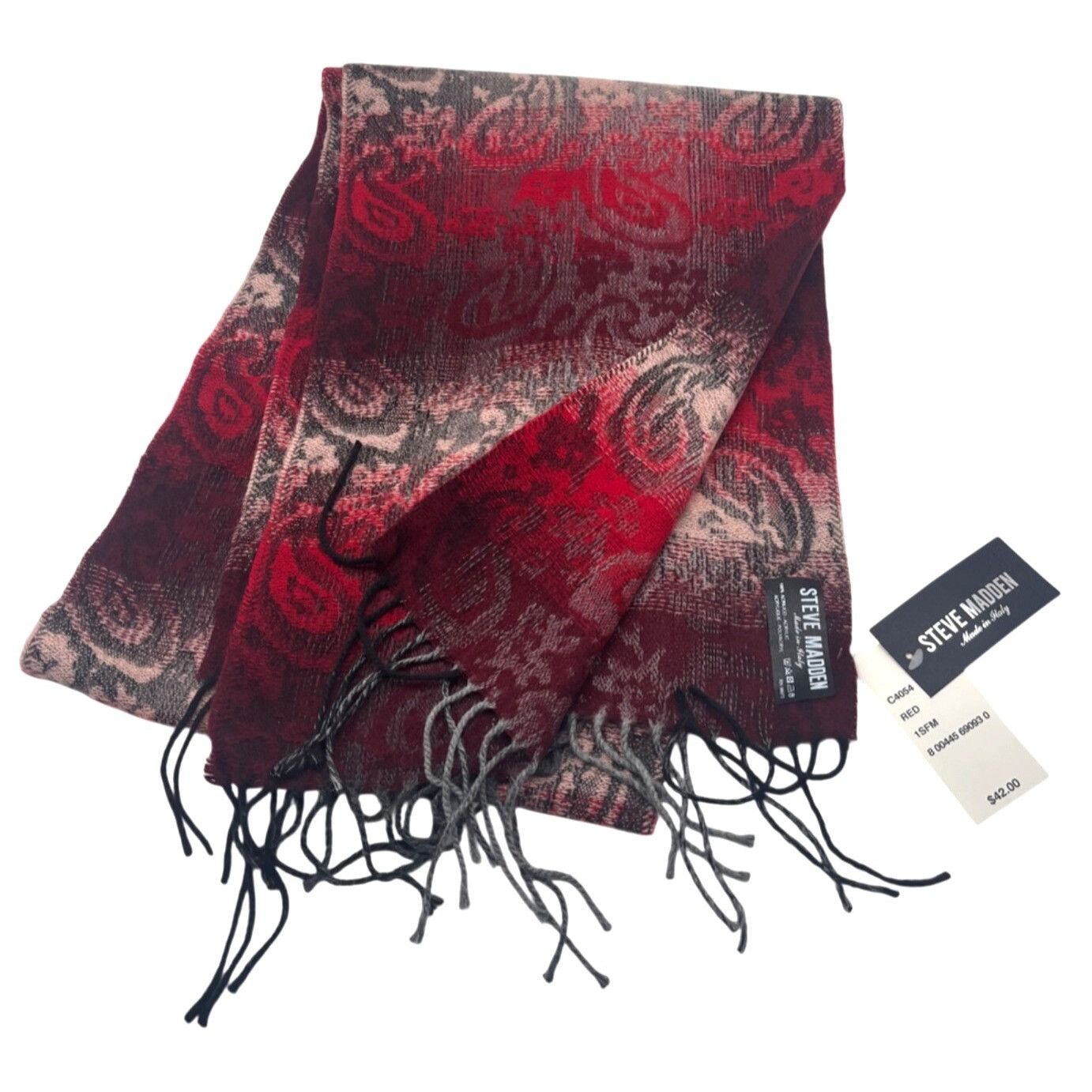 Steve Madden Steve Madden Mid Weight Ombré Paisley Scarf, 11”x 70”, Red-M Size ONE SIZE - 1 Thumbnail