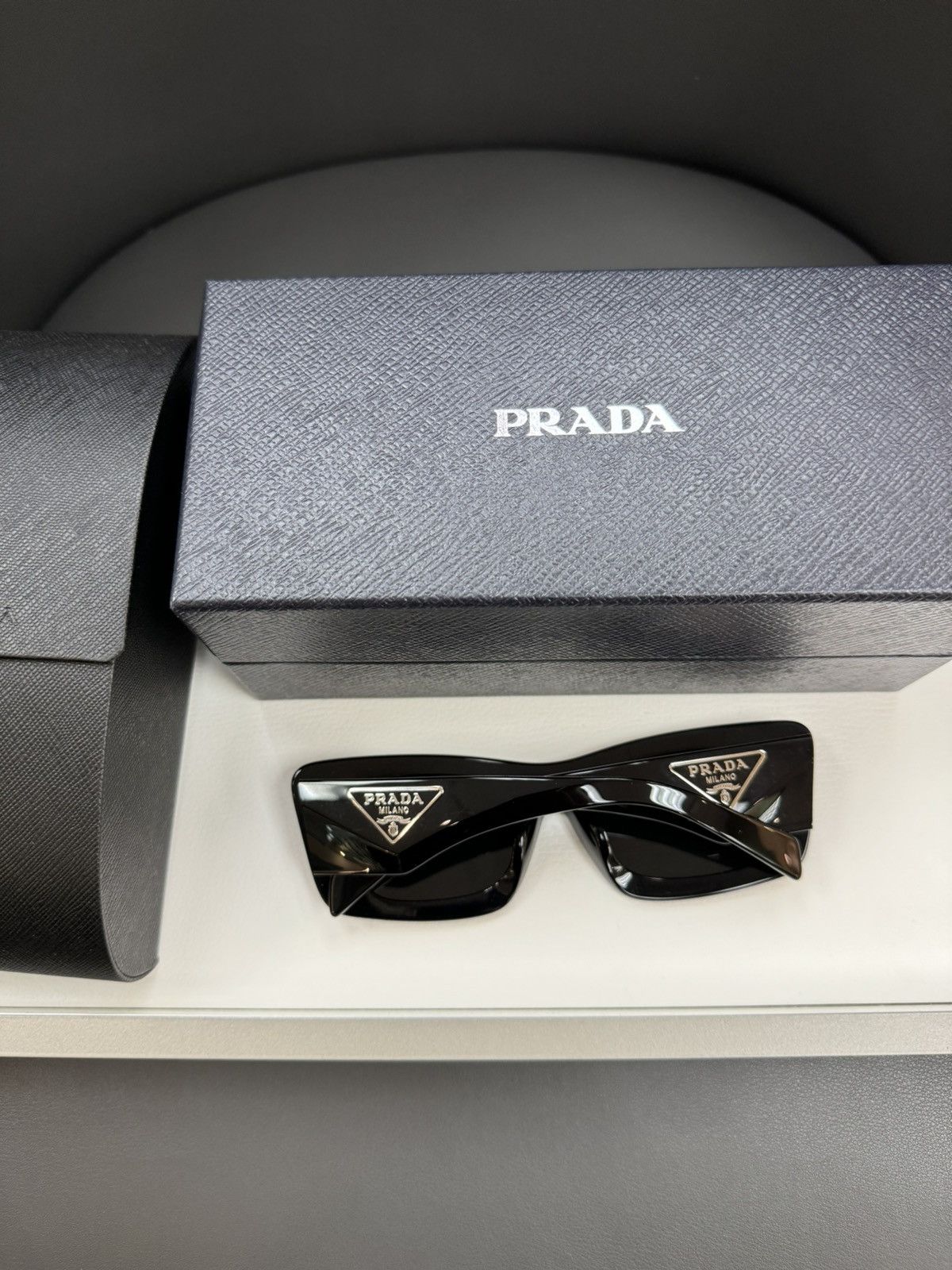 Prada × Vintage NEW Prada Sunglasses Rectangular Pete Davidson Kardashian Size ONE SIZE - 4 Thumbnail