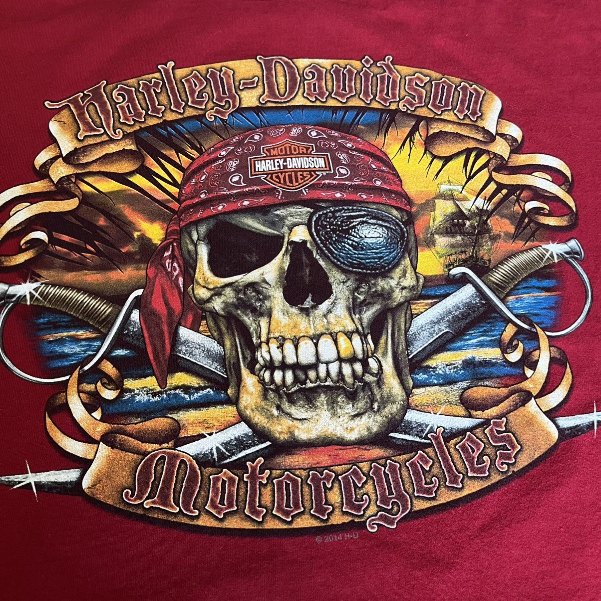 Harley Davidson × Vintage Vintage Y2K Harley Davidson Pirate Florida Skull Graphic Tee Size US XL / EU 56 / 4 - 5 Thumbnail