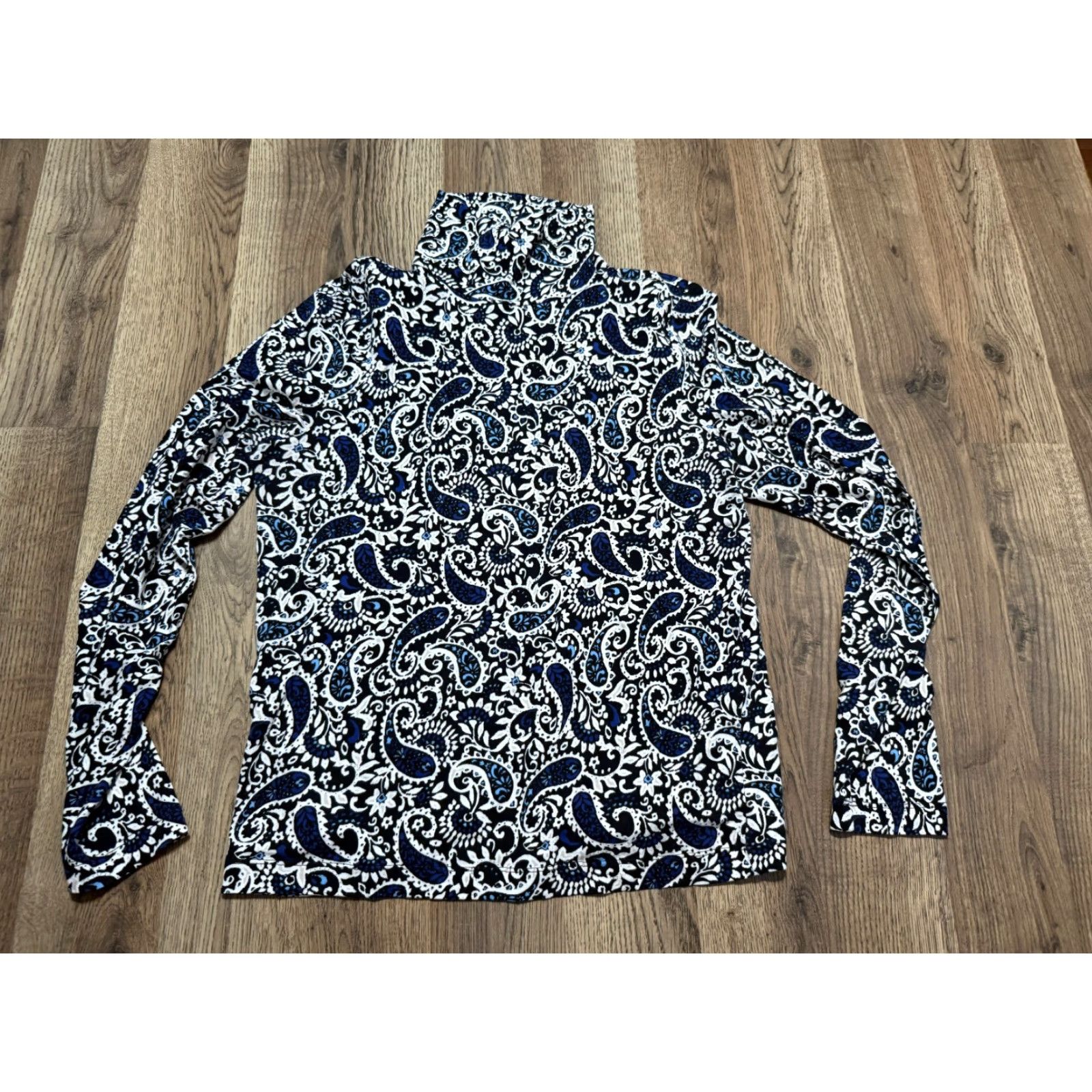 Loft LOFT Shirt Womens Medium Black White Blue Paisley Long Sleeve Turtleneck Shirt Size M / US 6-8 / IT 42-44 - 2 Thumbnail