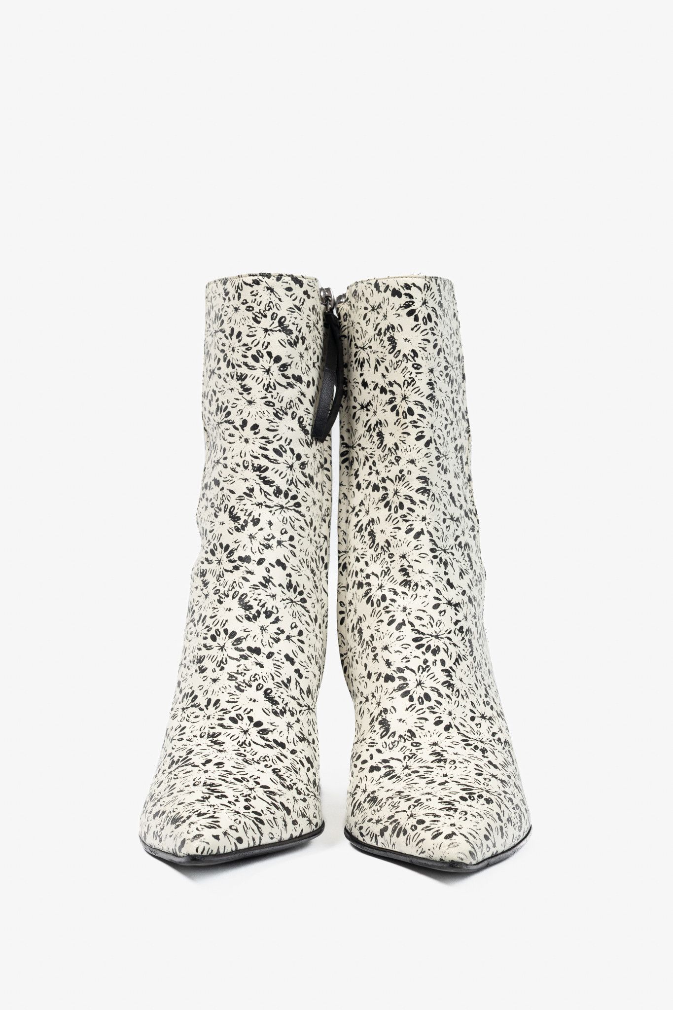 DOROTHEE SCHUMACHER Dorothee Schumacher White & Black Floral-Print Leather Boots Size US 8 / IT 38 - 2 Thumbnail