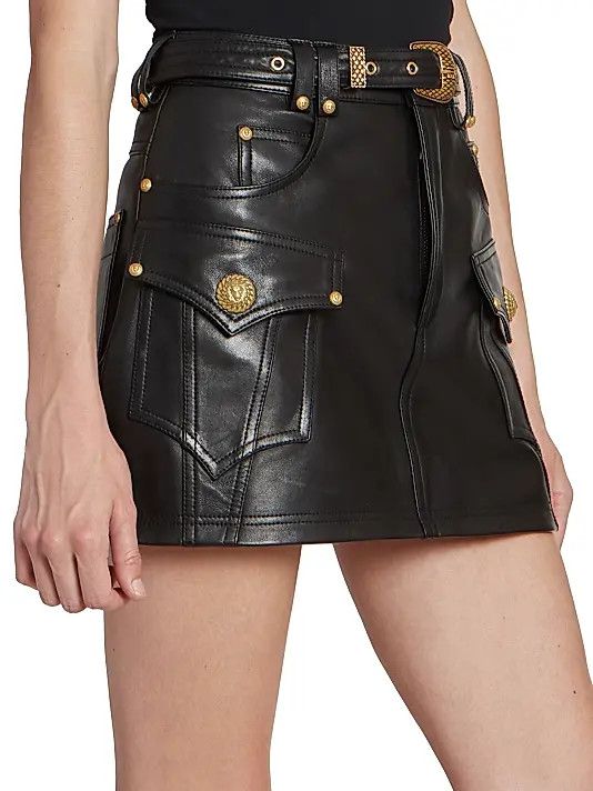 Balmain o1s1wg110825 Leather Trapeze Mini Skirt in Black Size 30" / US 8 / IT 44 - 4 Thumbnail