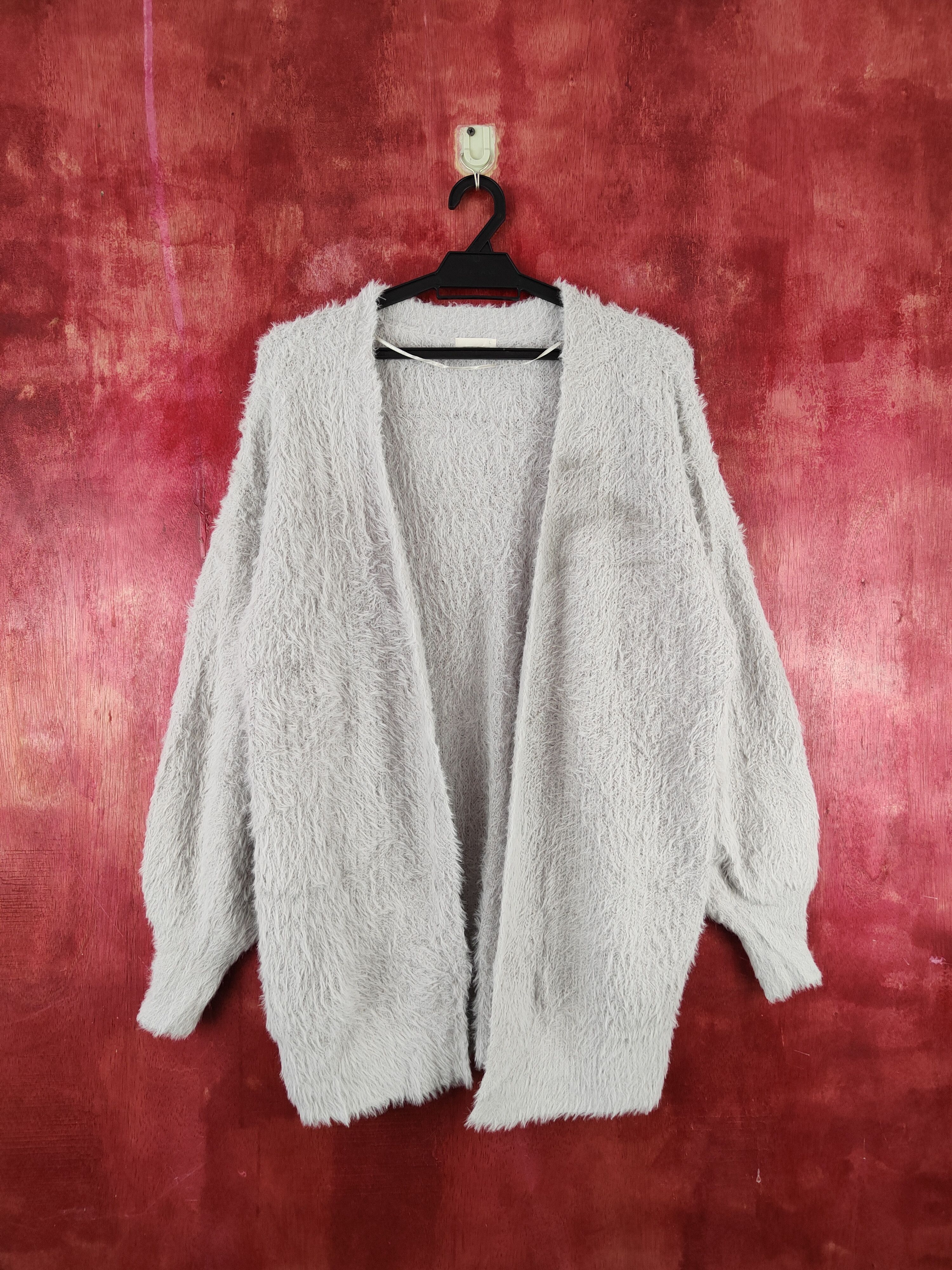 GU × Japanese Brand GU Gray Shag Shaggy Fur Mohair Knitwear Cardigan #S2037 Size L / US 10 / IT 46 - 1 Thumbnail