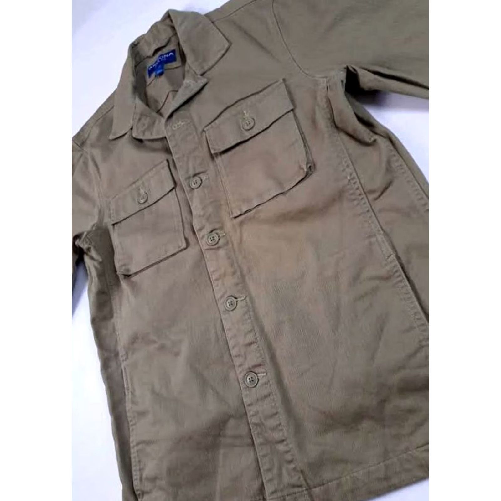 Vintage Arizona Jeans Button-Up Shirt M Tan Brown Cotton Canvas with Pockets Outdoor All Seasons Men's Regular Short Sleeve Size US M / EU 48-50 / 2 - 3 Thumbnail