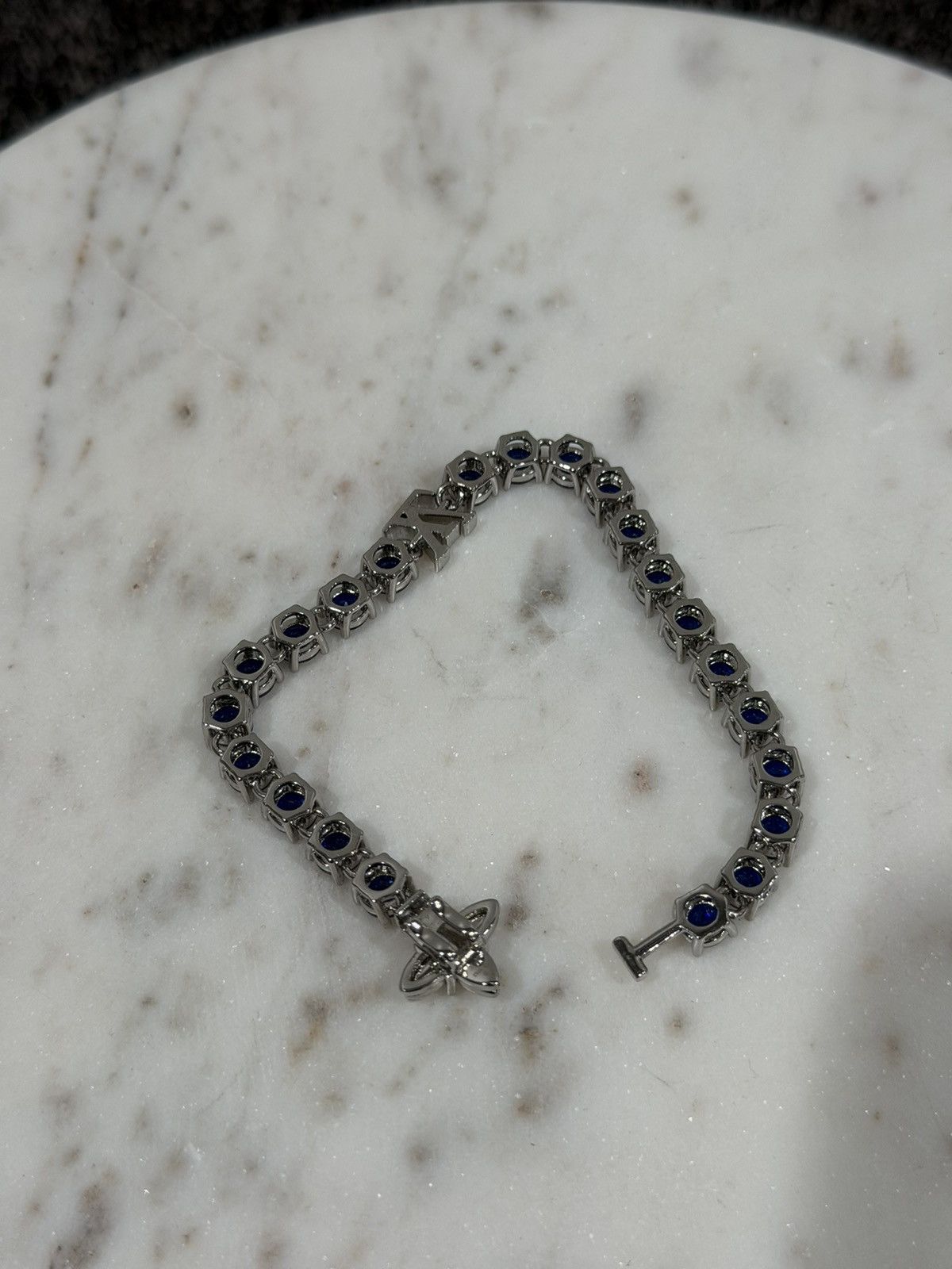 Louis Vuitton Louis Vuitton LV Blue Crystal Charm Silver Bracelet Size ONE SIZE - 4 Thumbnail