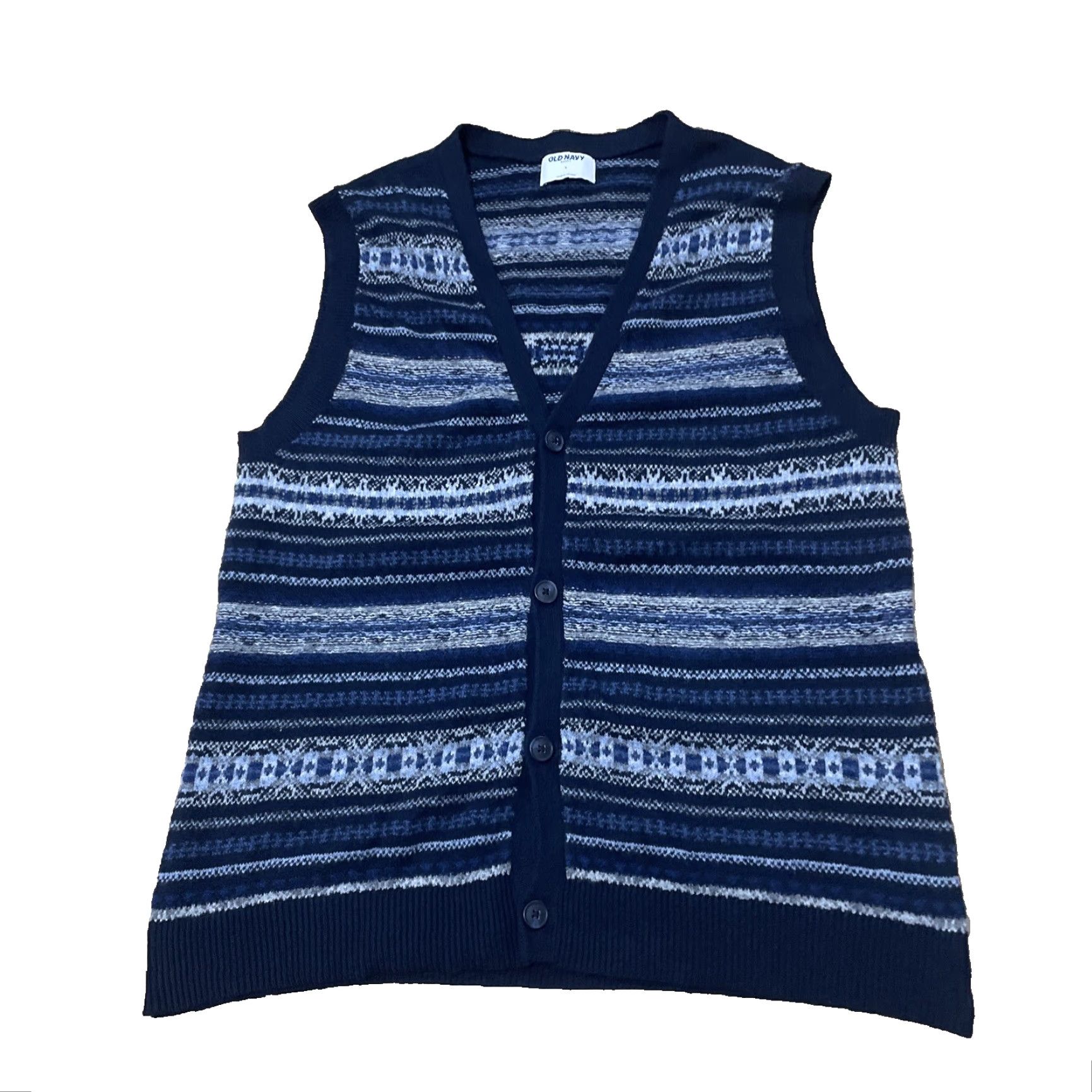 Old Navy Old Navy Sosoft Sweater Men L Blue Stripe Preppy Academia Knit Cardigan Vest 42" Size US L / EU 52-54 / 3 - 2 Thumbnail