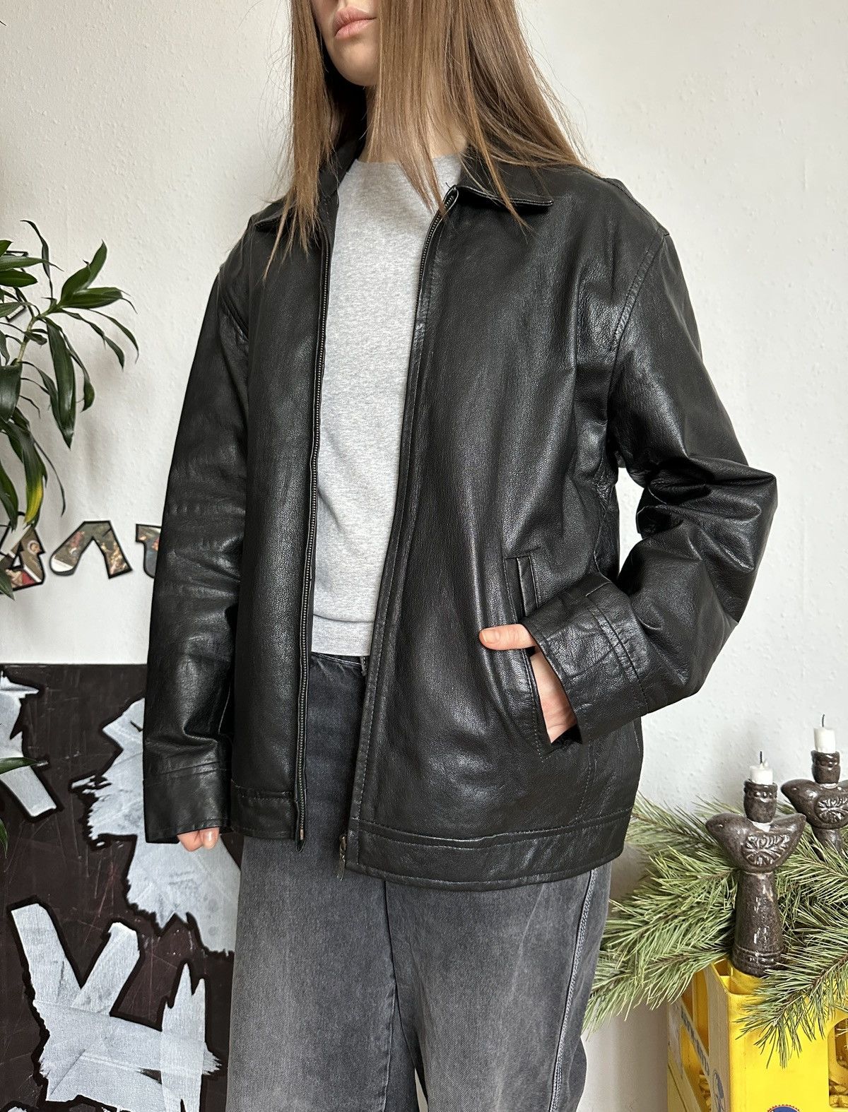 Genuine Leather × Vintage Y2K Real Leather Grunge Oversized Jacket 90s Size US L / EU 52-54 / 3 - 2 Thumbnail