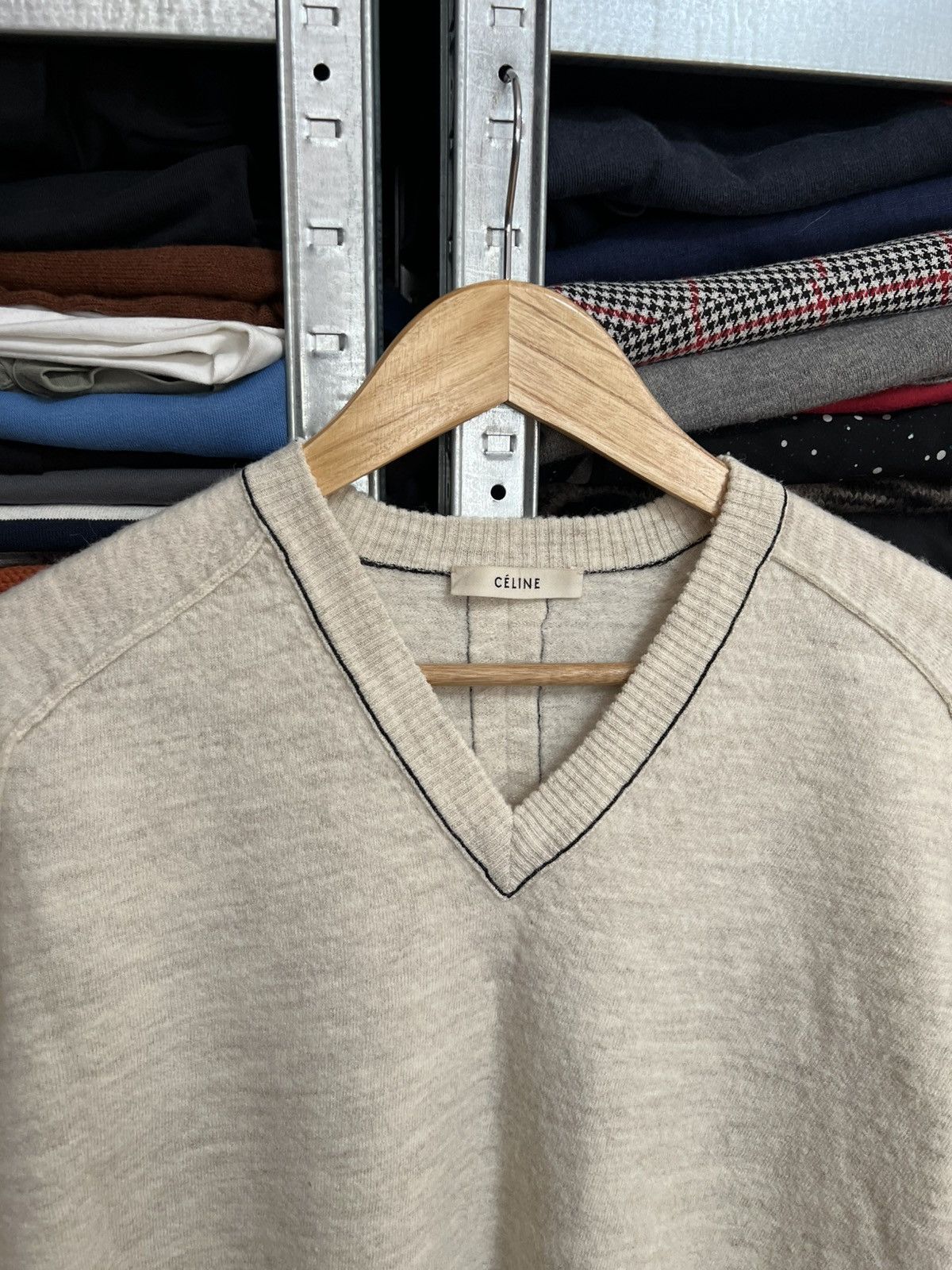 Celine Celine Beige V-Neck Sweater Wool Alpaca Blend Ruched Sleeves Size S / US 4 / IT 40 - 4 Thumbnail