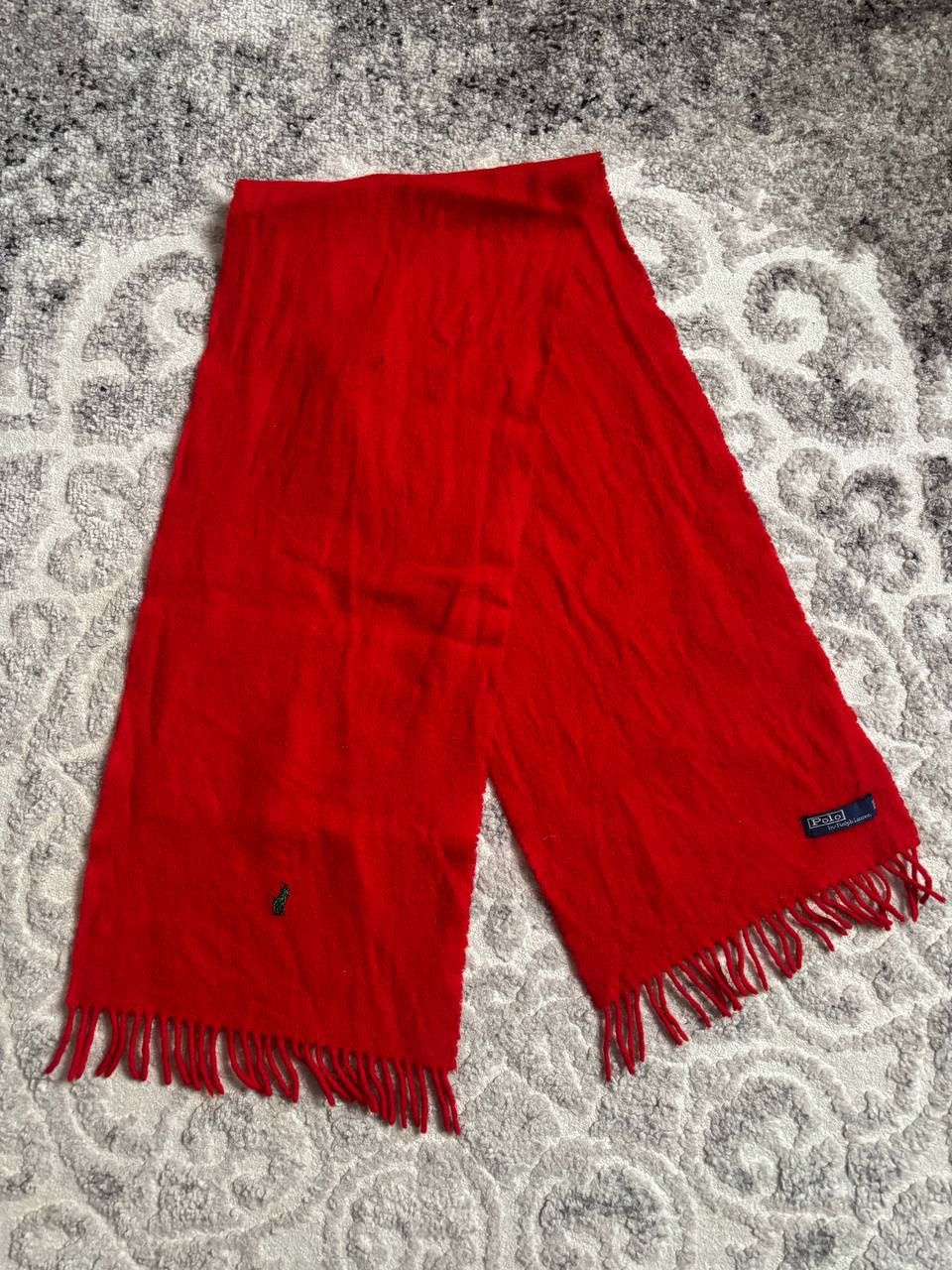 Polo Ralph Lauren POLO RALPH LAUREN Red 100% Wool Scarf Classic Logo Size ONE SIZE - 8 Thumbnail