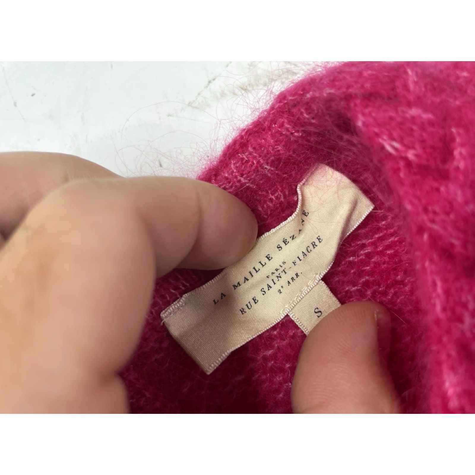 Vintage Sezane Sweater Knit Women’s S Pink Mohair Wool Polyamide Mock Neck Long Sleeve Pullover Knit Solid Button Vintage No Size S / US 4 / IT 40 - 4 Thumbnail